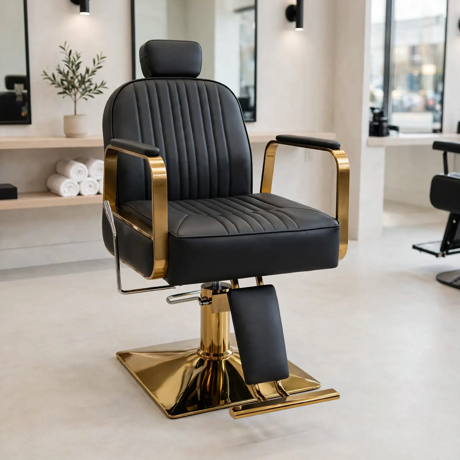 Sillón Peluquería Madrid Gold Negro Reclinable Profesional 1