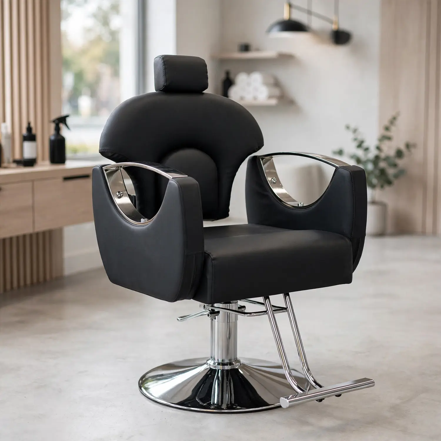 Sillón de Barbería Roma Profesional Hidráulico Negro 1
