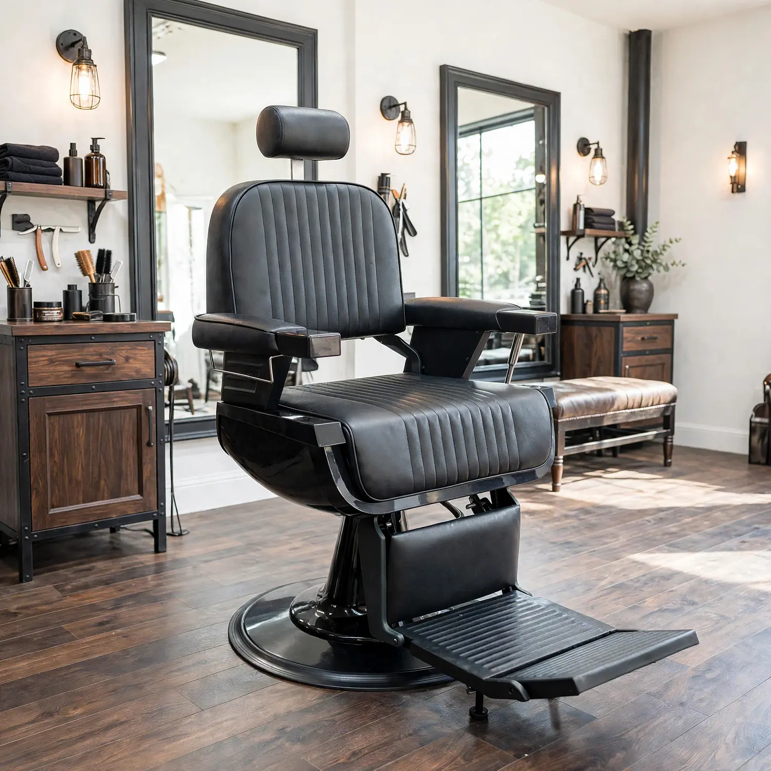 Sillón Barbería Negro Profesional Hidráulico Reclinable 1