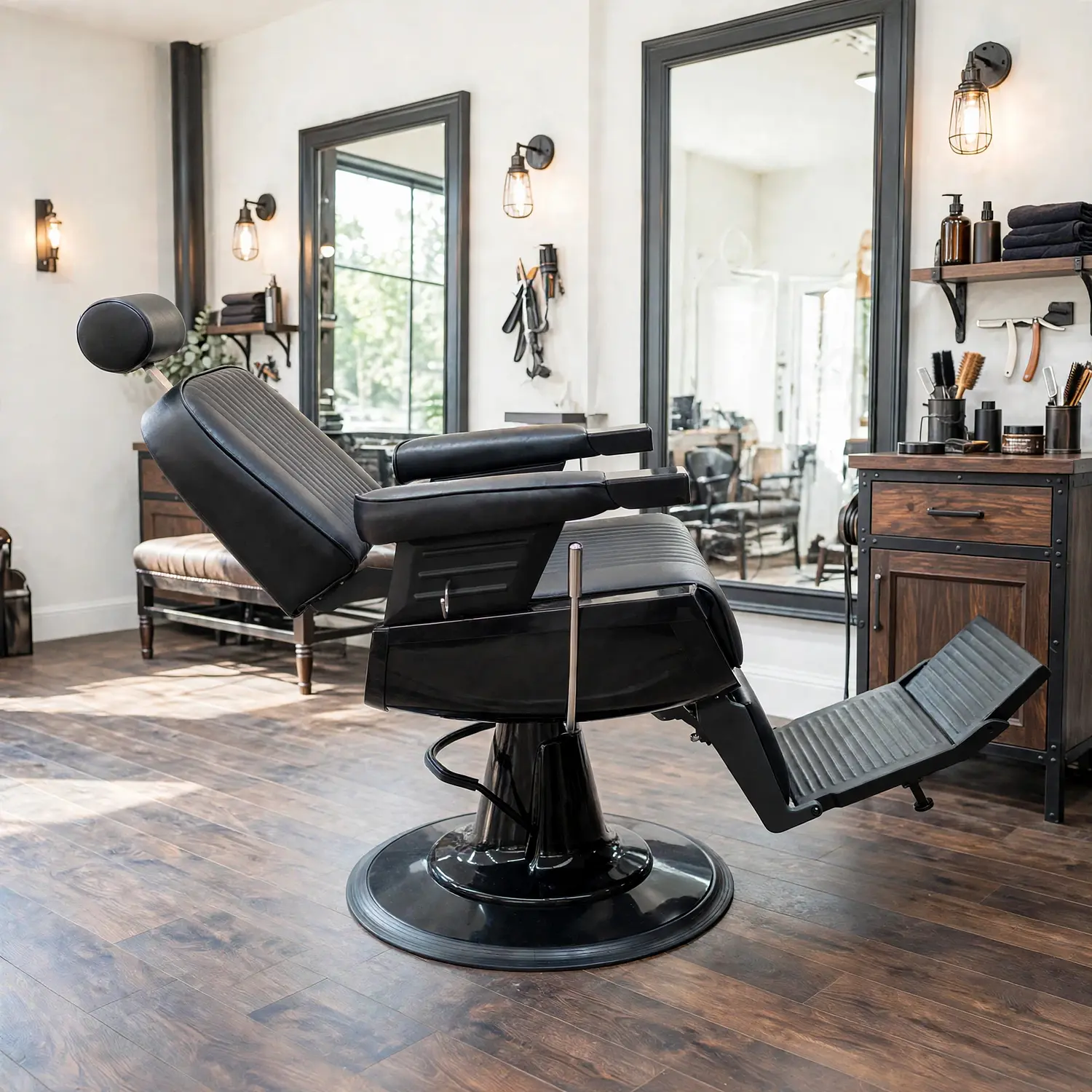 Sillón Barbería Negro Profesional Hidráulico Reclinable 3