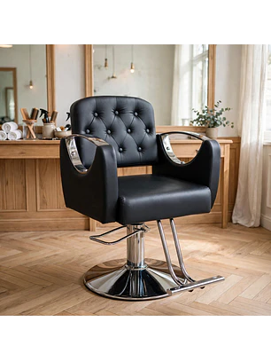 Sillón Barbería Hidráulico Sofia Negro Cromado Profesional