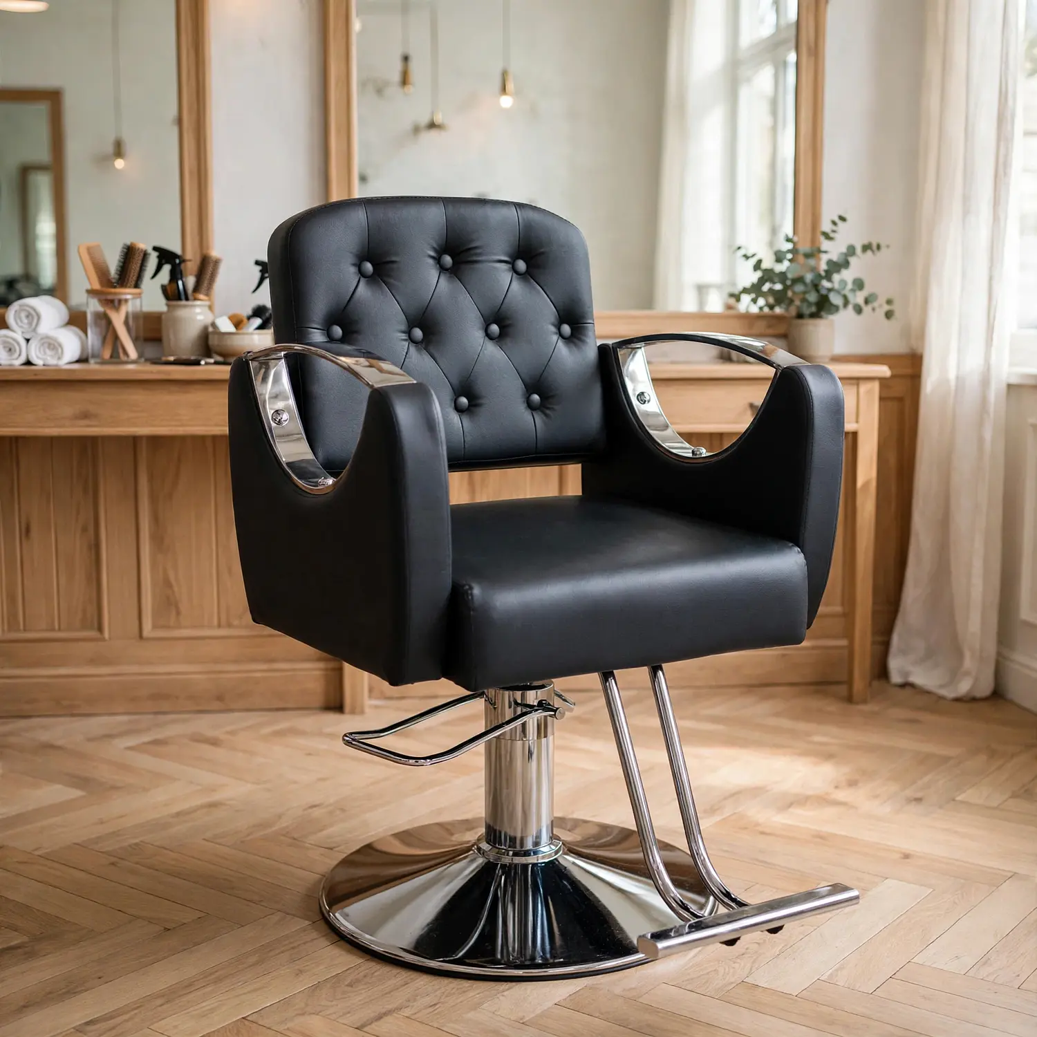 Sillón Barbería Hidráulico Sofia Negro Cromado Profesional 1