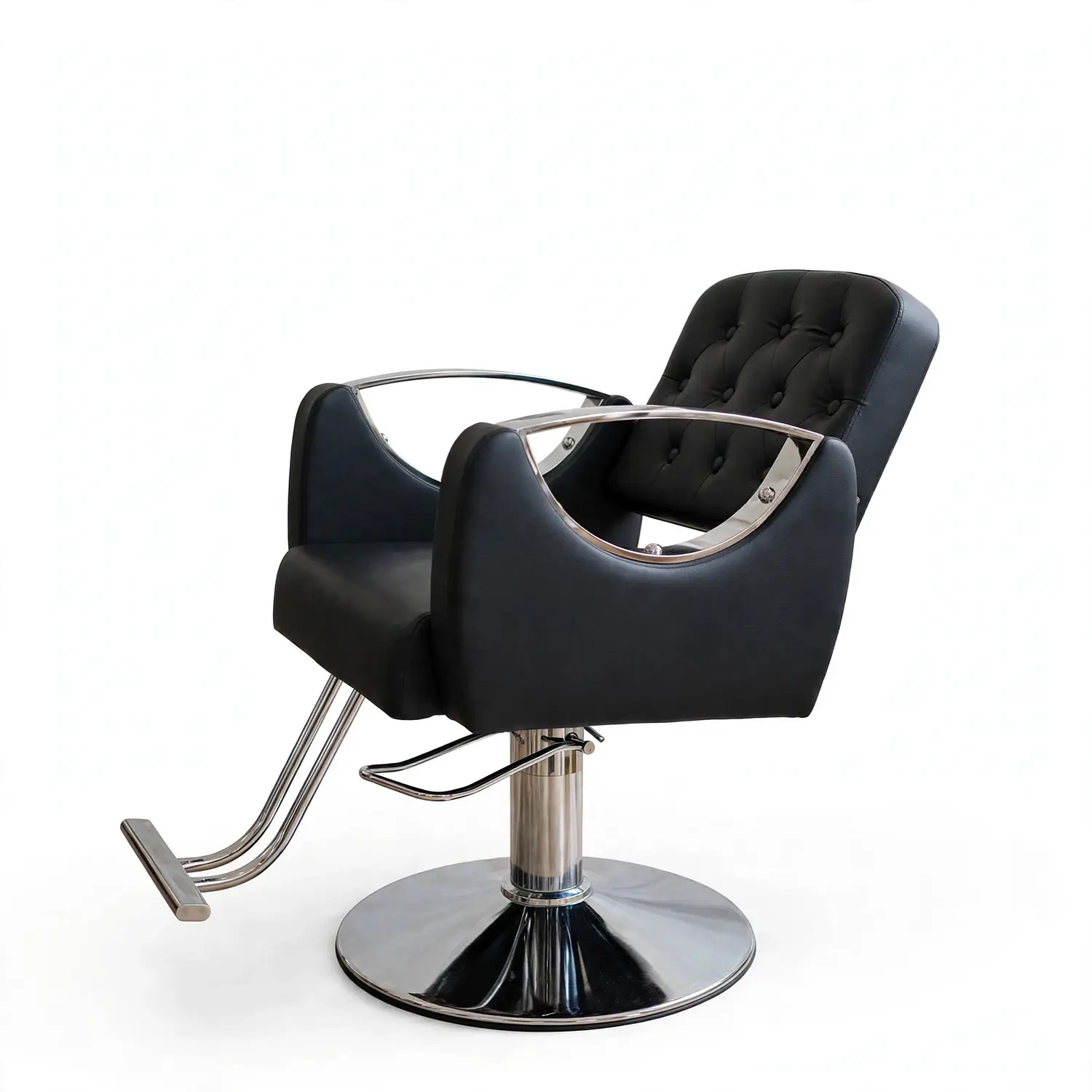 Sillón Barbería Hidráulico Sofia Negro Cromado Profesional 7