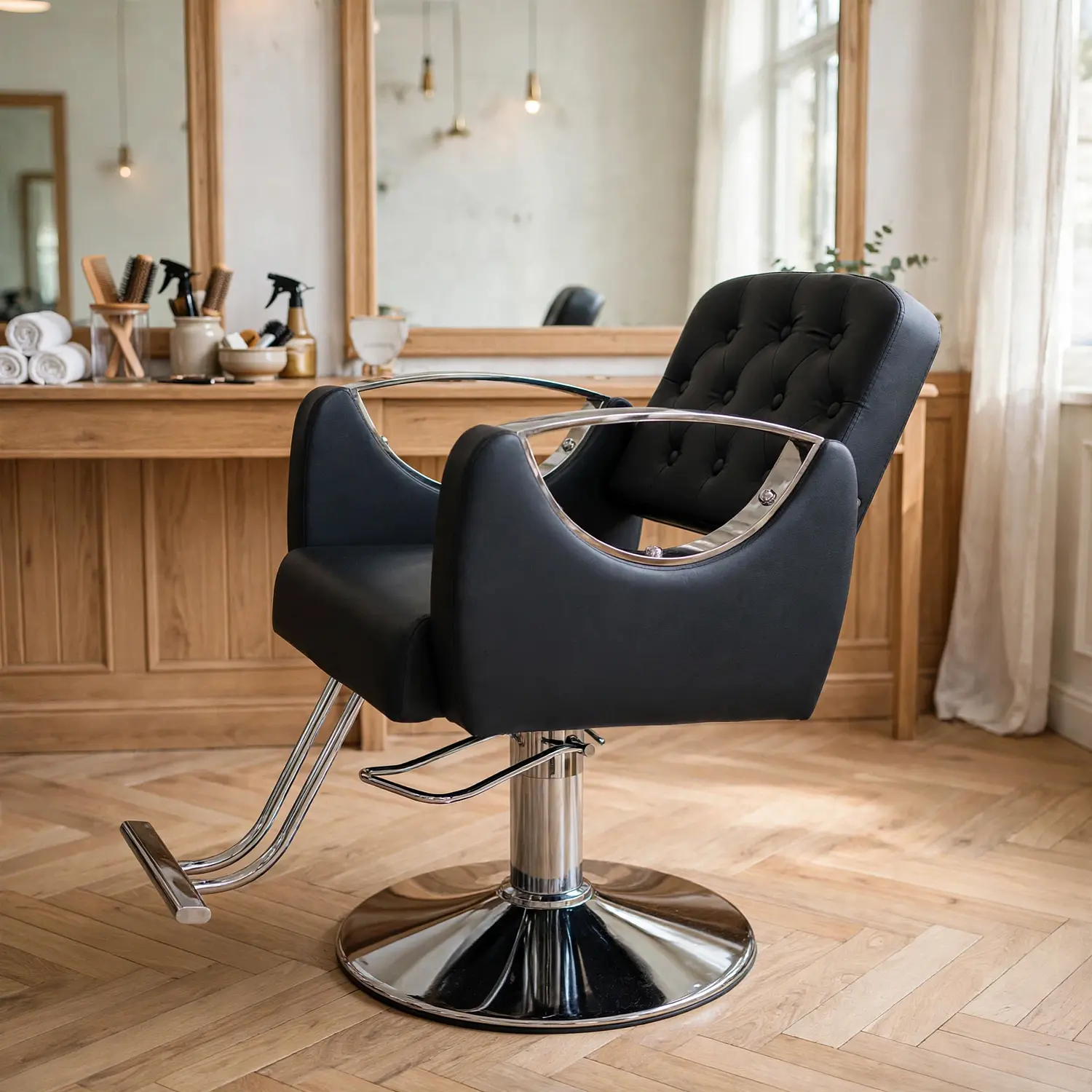 Sillón Barbería Hidráulico Sofia Negro Cromado Profesional 4