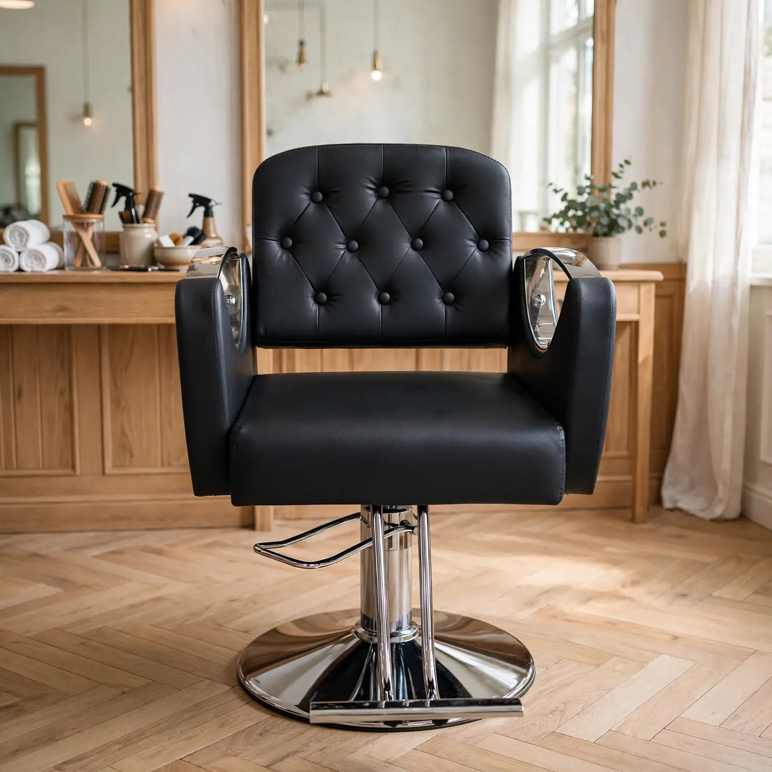Sillón Barbería Hidráulico Sofia Negro Cromado Profesional 3
