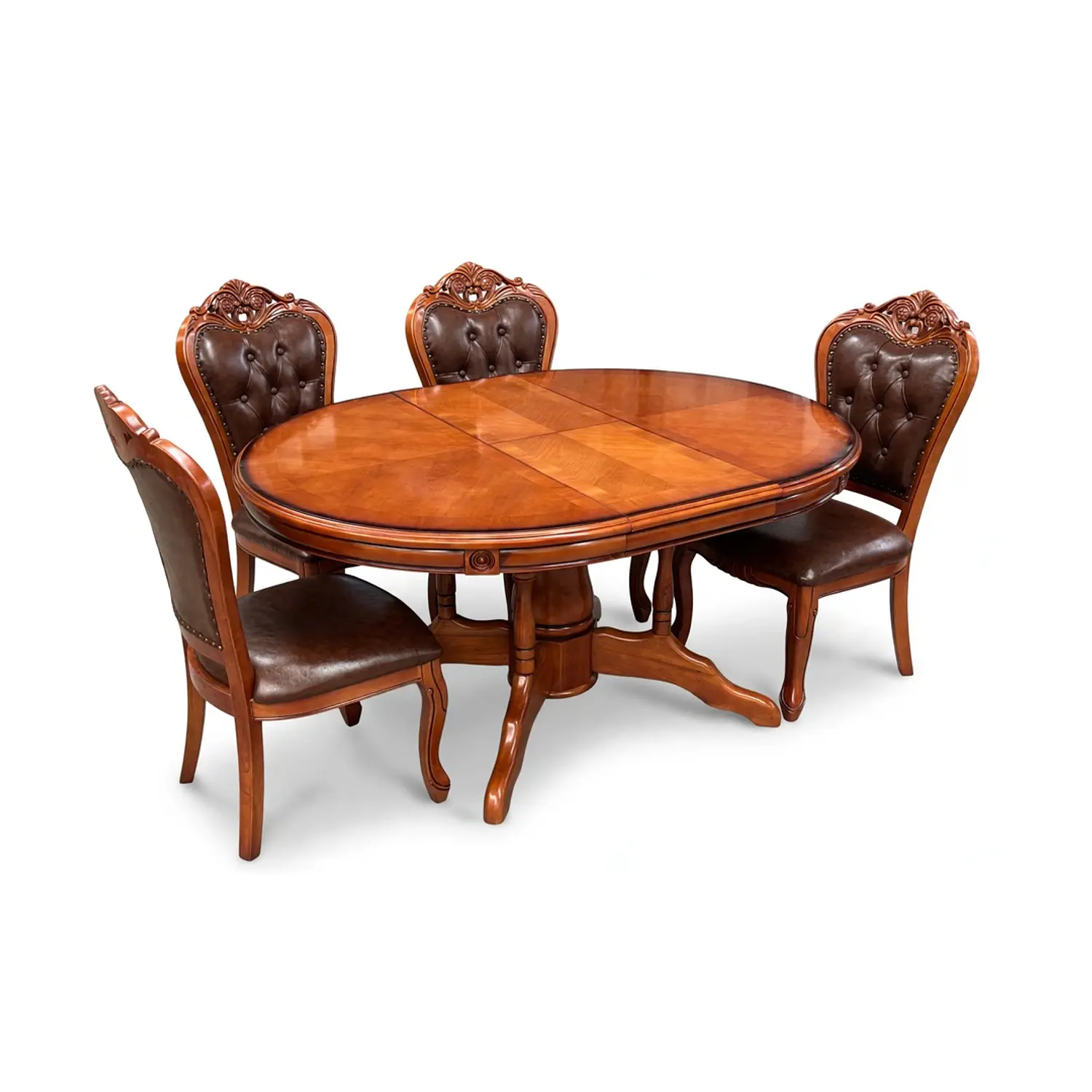 Comedor Ovalado Retráctil y 4 Sillas Madera Roble Americano 2