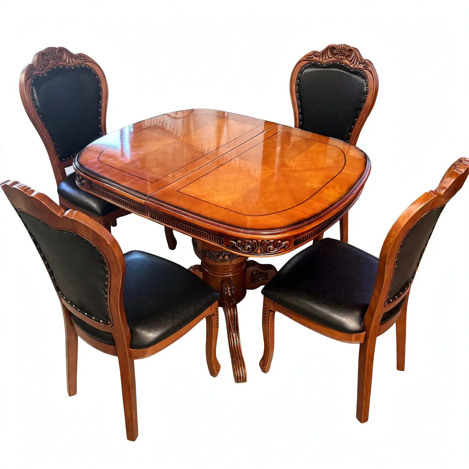 Comedor Extensible Ovalado Royal y 4 Sillas de Madera Roble Americano 2