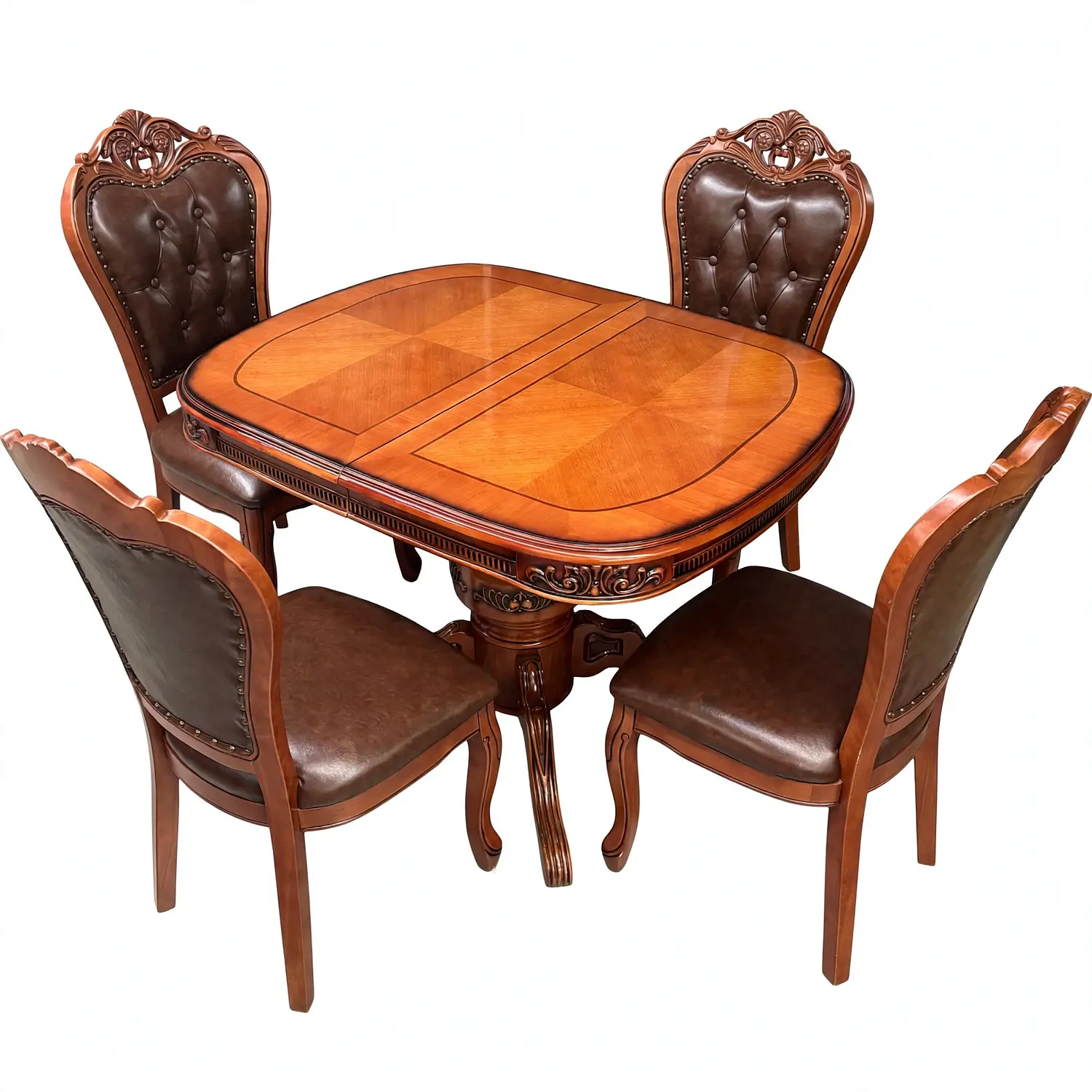 Comedor Extensible Ovalado Royal y 4 Sillas de Madera Roble Americano 44