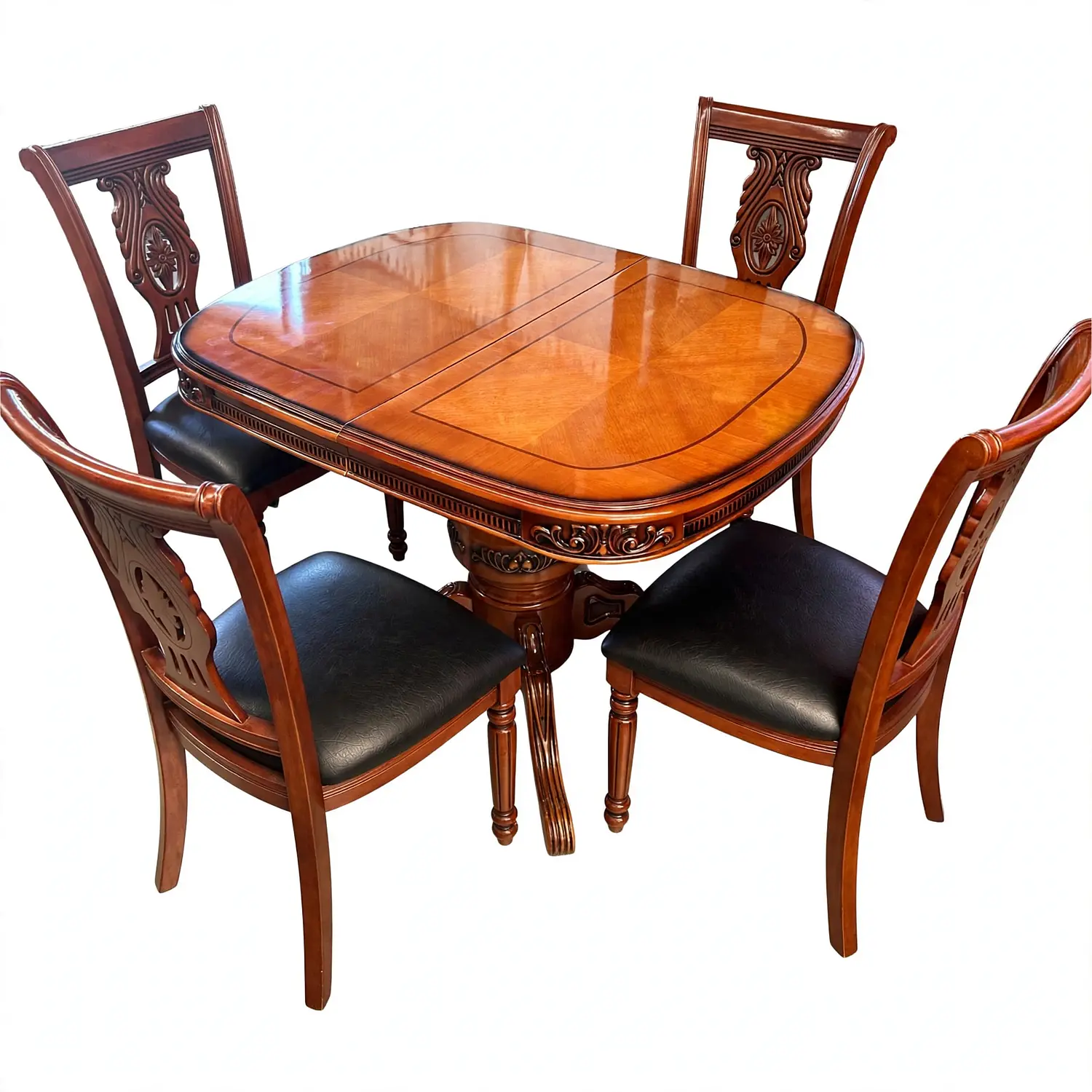 Comedor Extensible Ovalado Royal y 4 Sillas de Madera Roble Americano 5
