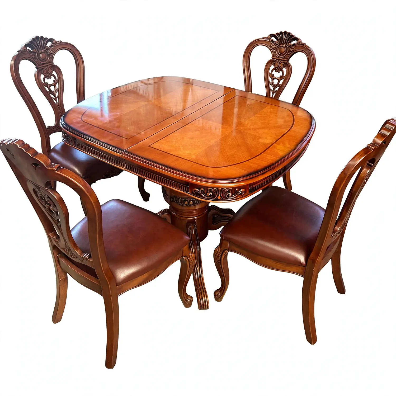 Comedor Extensible Ovalado Royal y 4 Sillas de Madera Roble Americano 11