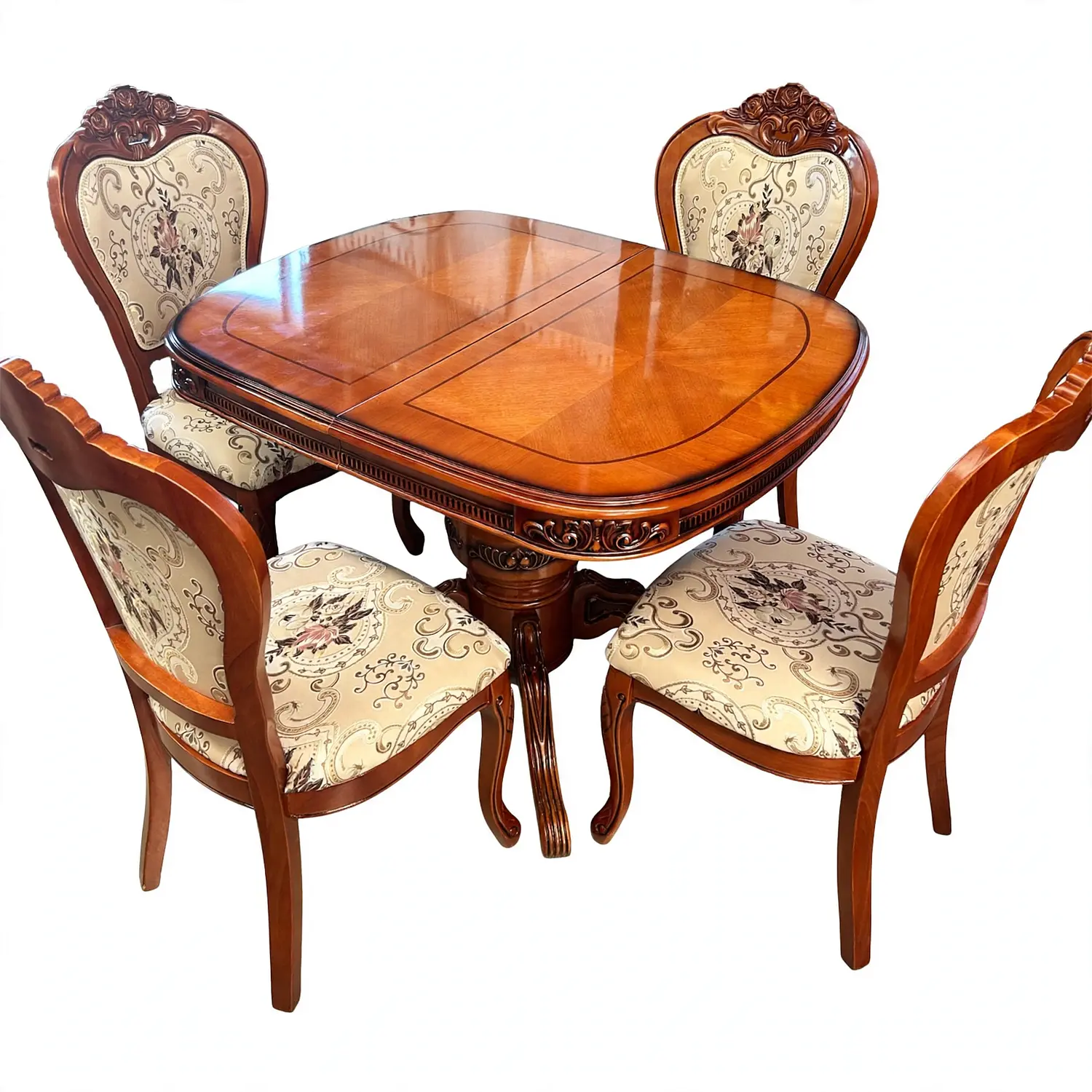Comedor Extensible Ovalado Royal y 4 Sillas de Madera Roble Americano 14