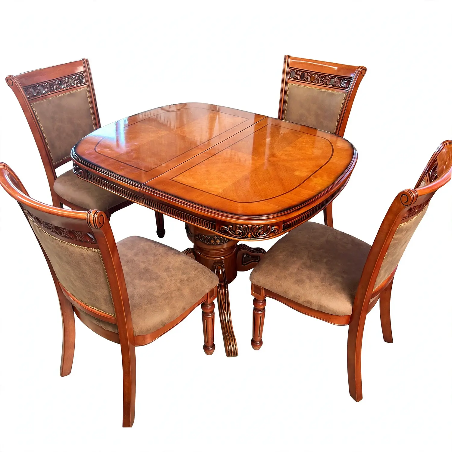 Comedor Extensible Ovalado Royal y 4 Sillas de Madera Roble Americano 20