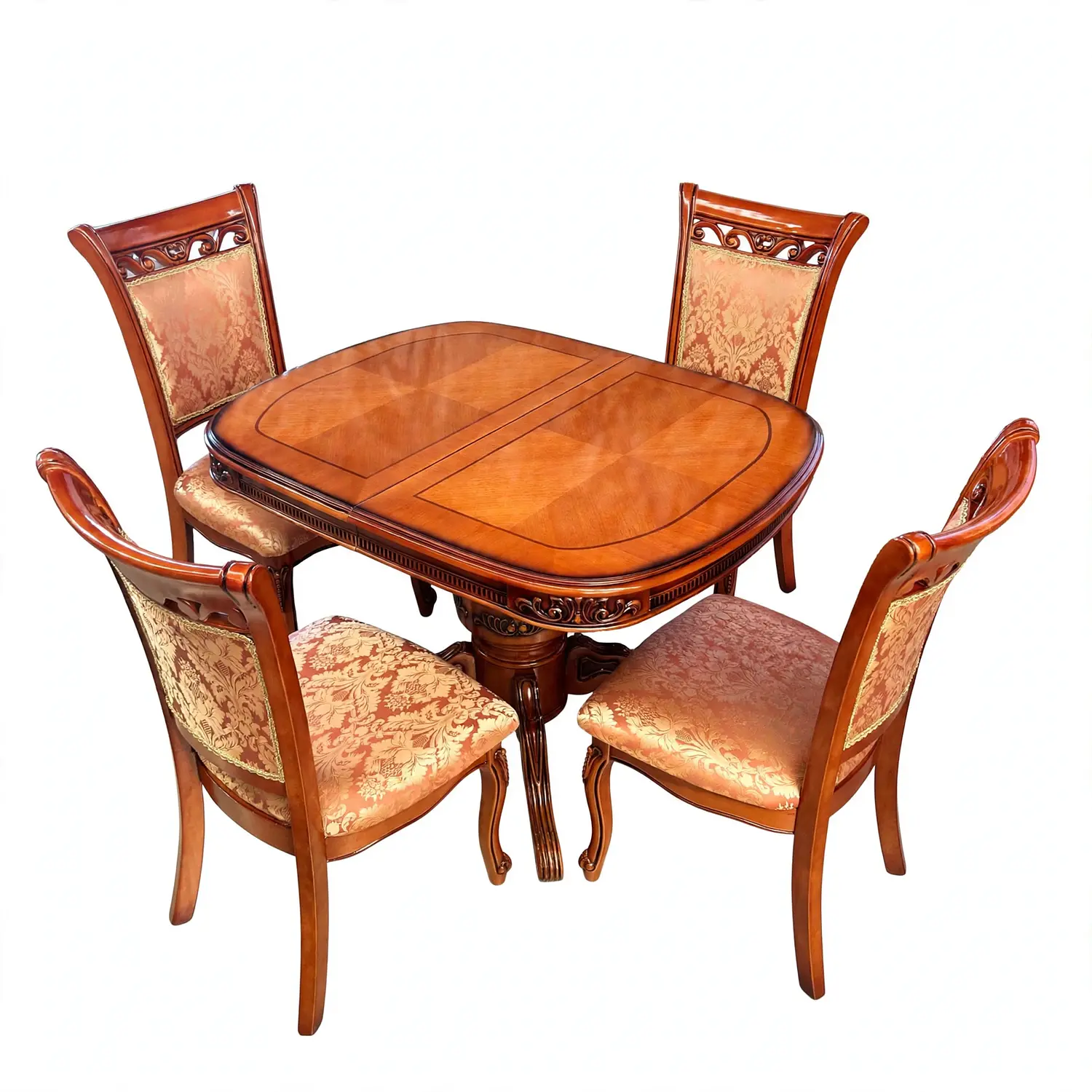 Comedor Extensible Ovalado Royal y 4 Sillas de Madera Roble Americano 26