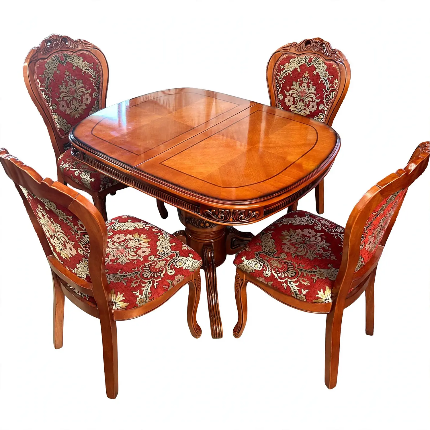 Comedor Extensible Ovalado Royal y 4 Sillas de Madera Roble Americano 35