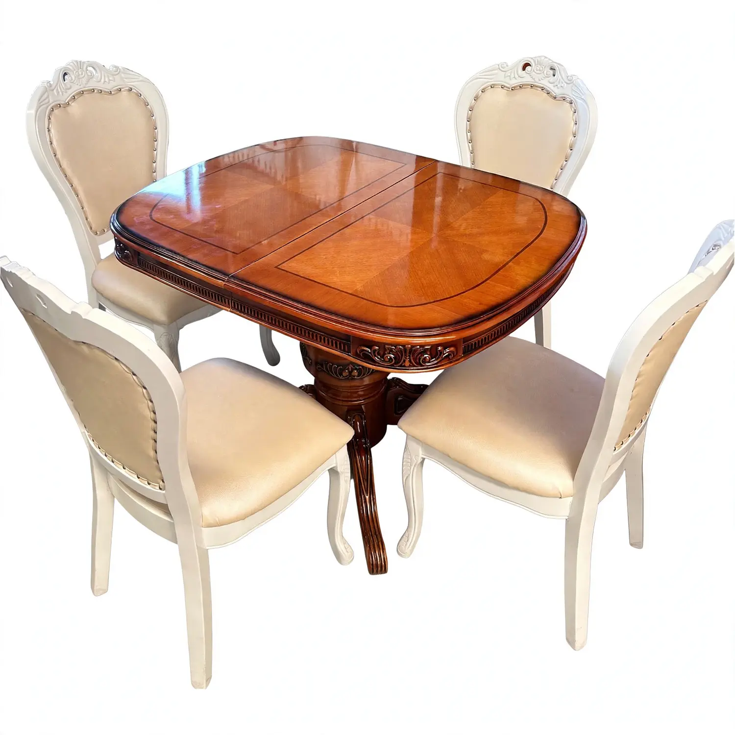 Comedor Extensible Ovalado Royal y 4 Sillas de Madera Roble Americano 41