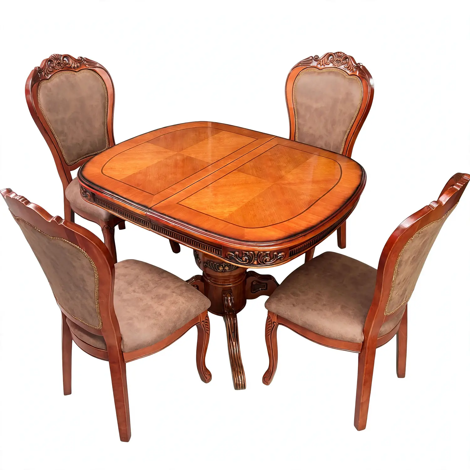 Comedor Extensible Ovalado Royal y 4 Sillas de Madera Roble Americano 17