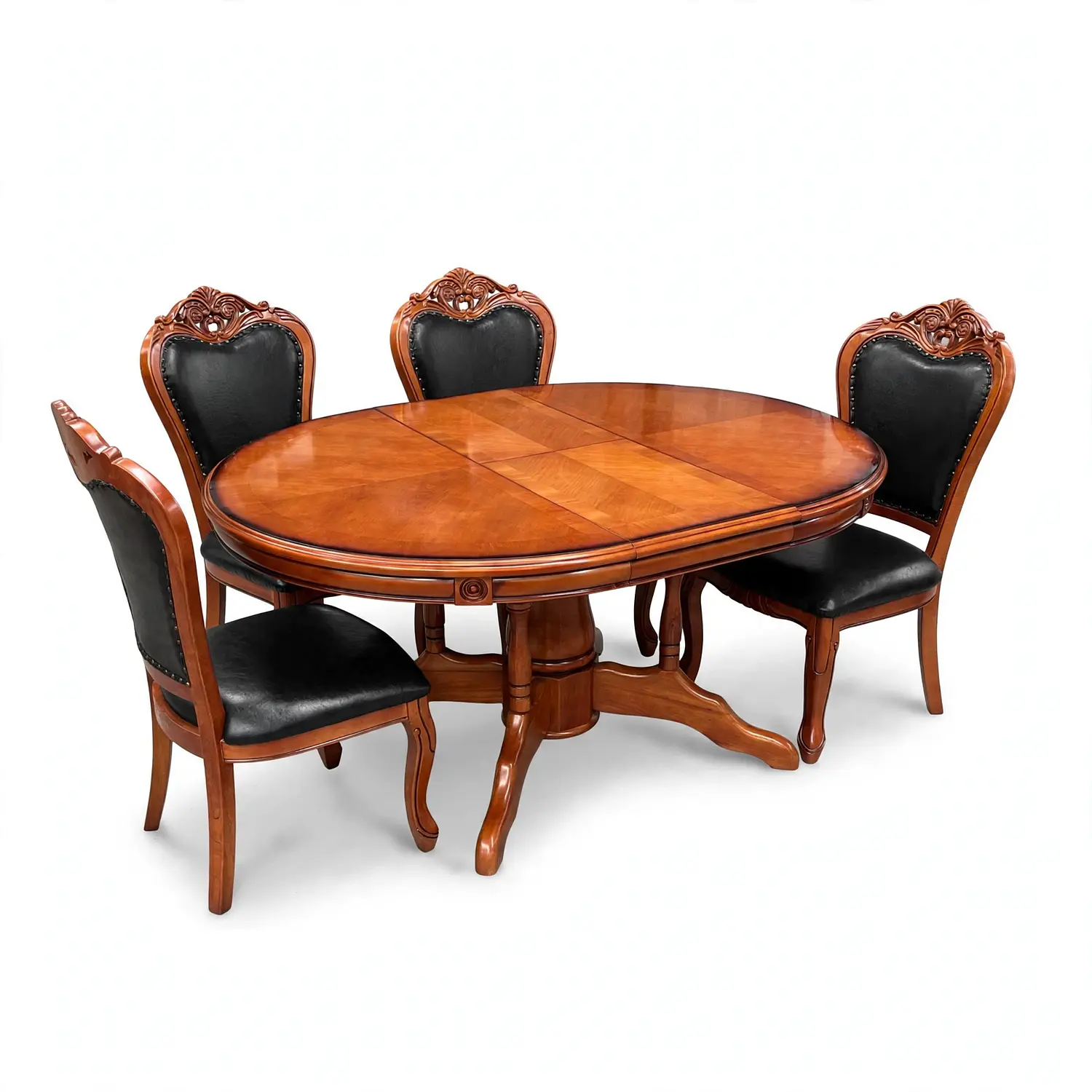 Comedor Ovalado Retráctil y 4 Sillas Madera Roble Americano 5