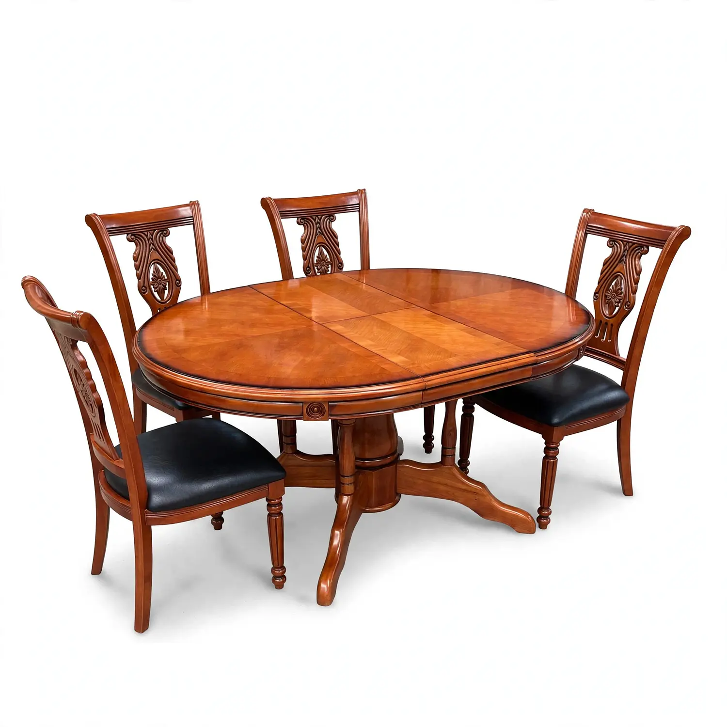 Comedor Ovalado Retráctil y 4 Sillas Madera Roble Americano 8