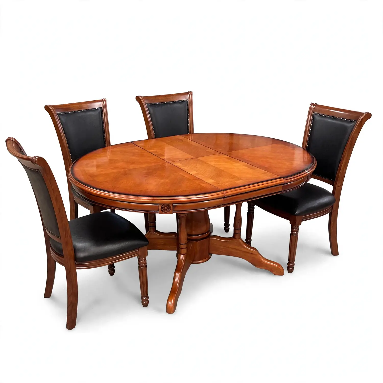 Comedor Ovalado Retráctil y 4 Sillas Madera Roble Americano 11
