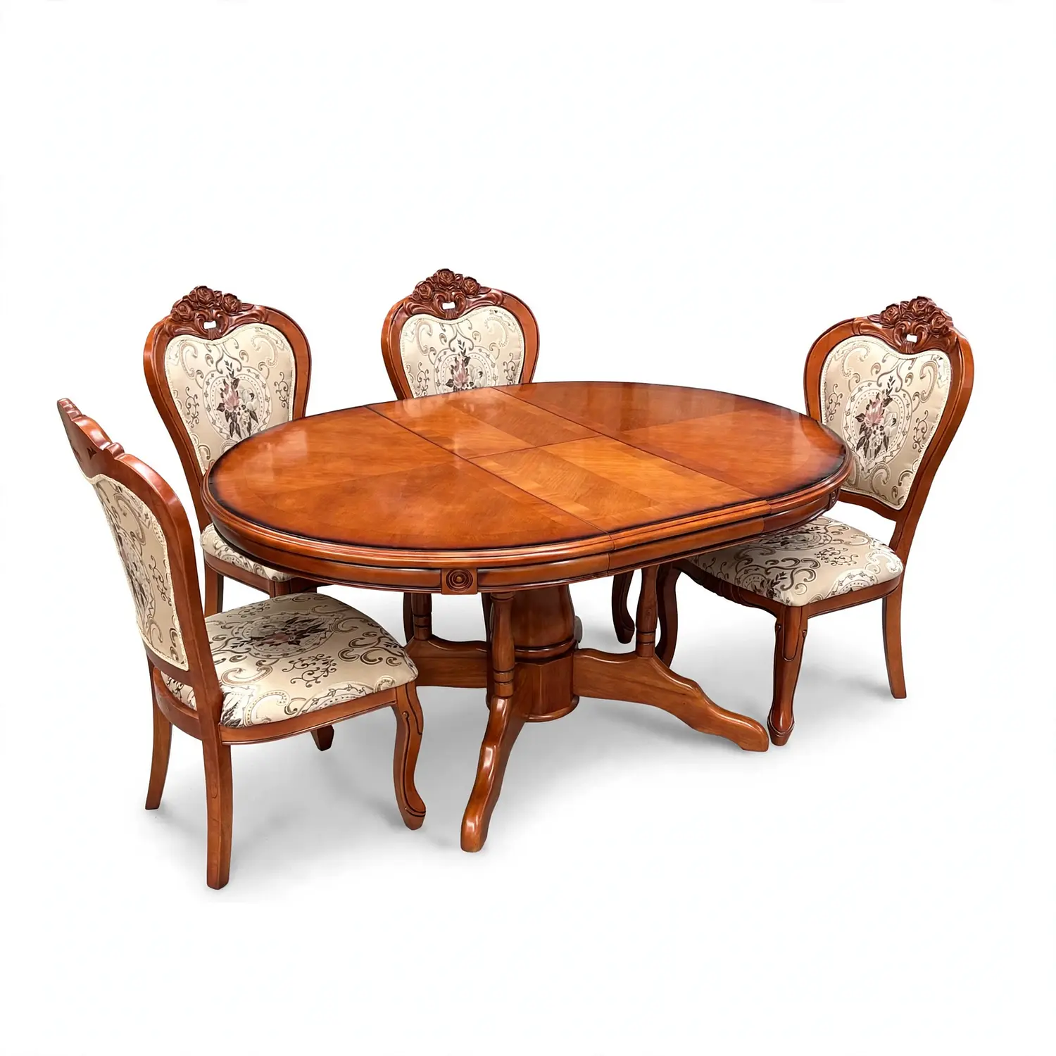 Comedor Ovalado Retráctil y 4 Sillas Madera Roble Americano 17