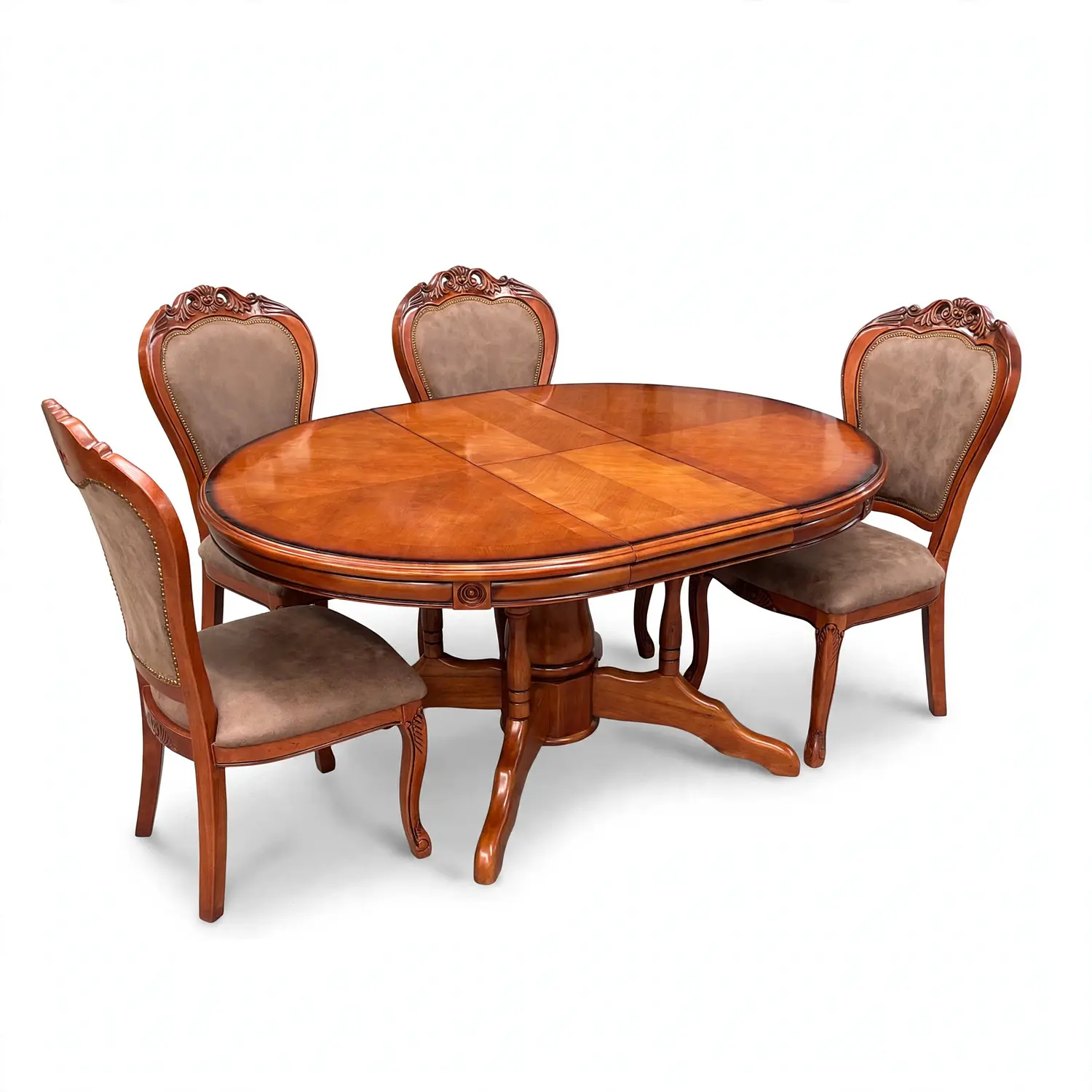 Comedor Ovalado Retráctil y 4 Sillas Madera Roble Americano 20