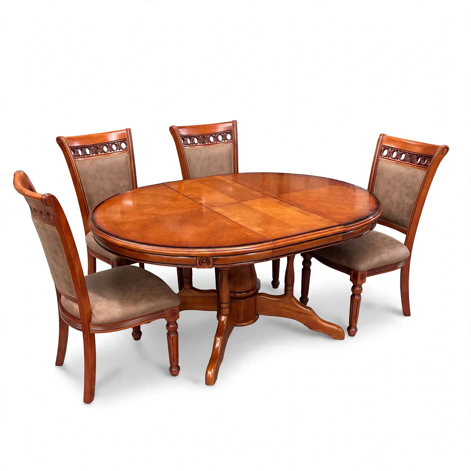 Comedor Ovalado Retráctil y 4 Sillas Madera Roble Americano 23