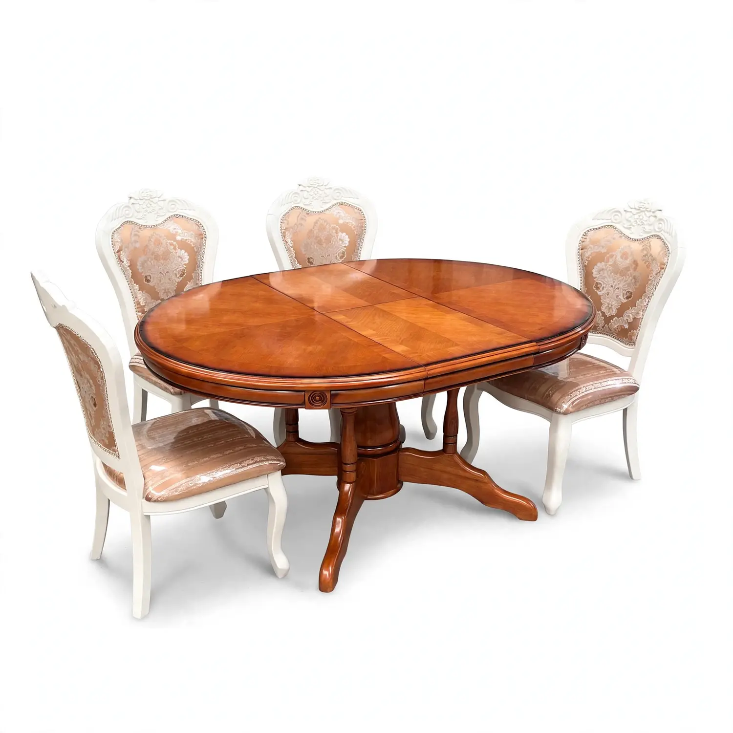 Comedor Ovalado Retráctil y 4 Sillas Madera Roble Americano 27