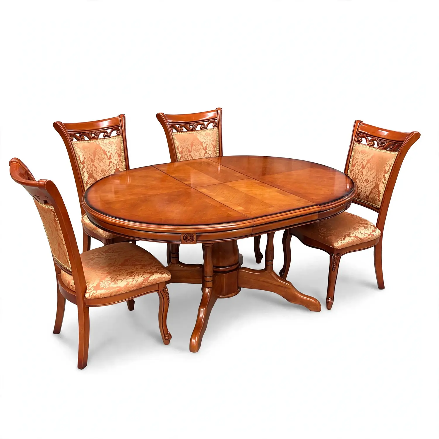 Comedor Ovalado Retráctil y 4 Sillas Madera Roble Americano 29