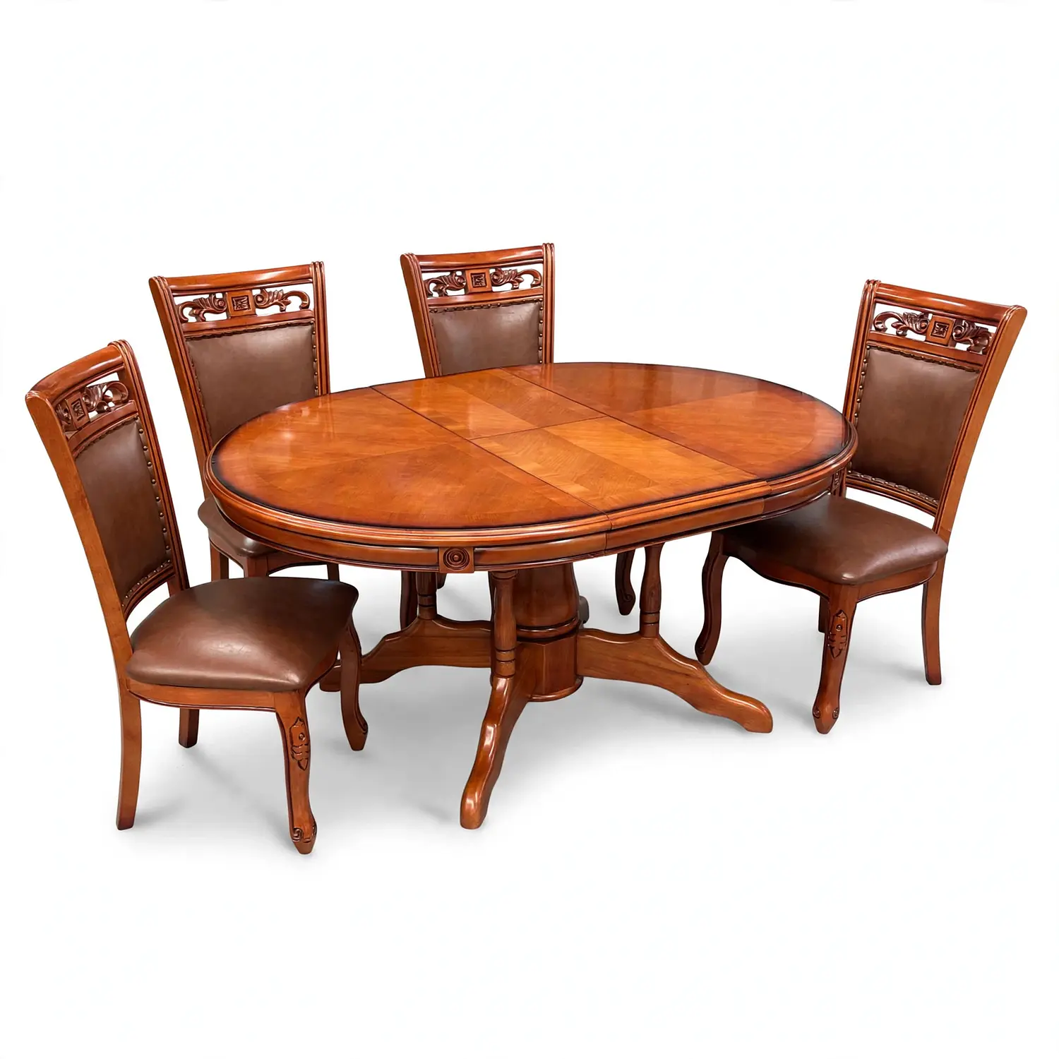 Comedor Ovalado Retráctil y 4 Sillas Madera Roble Americano 32