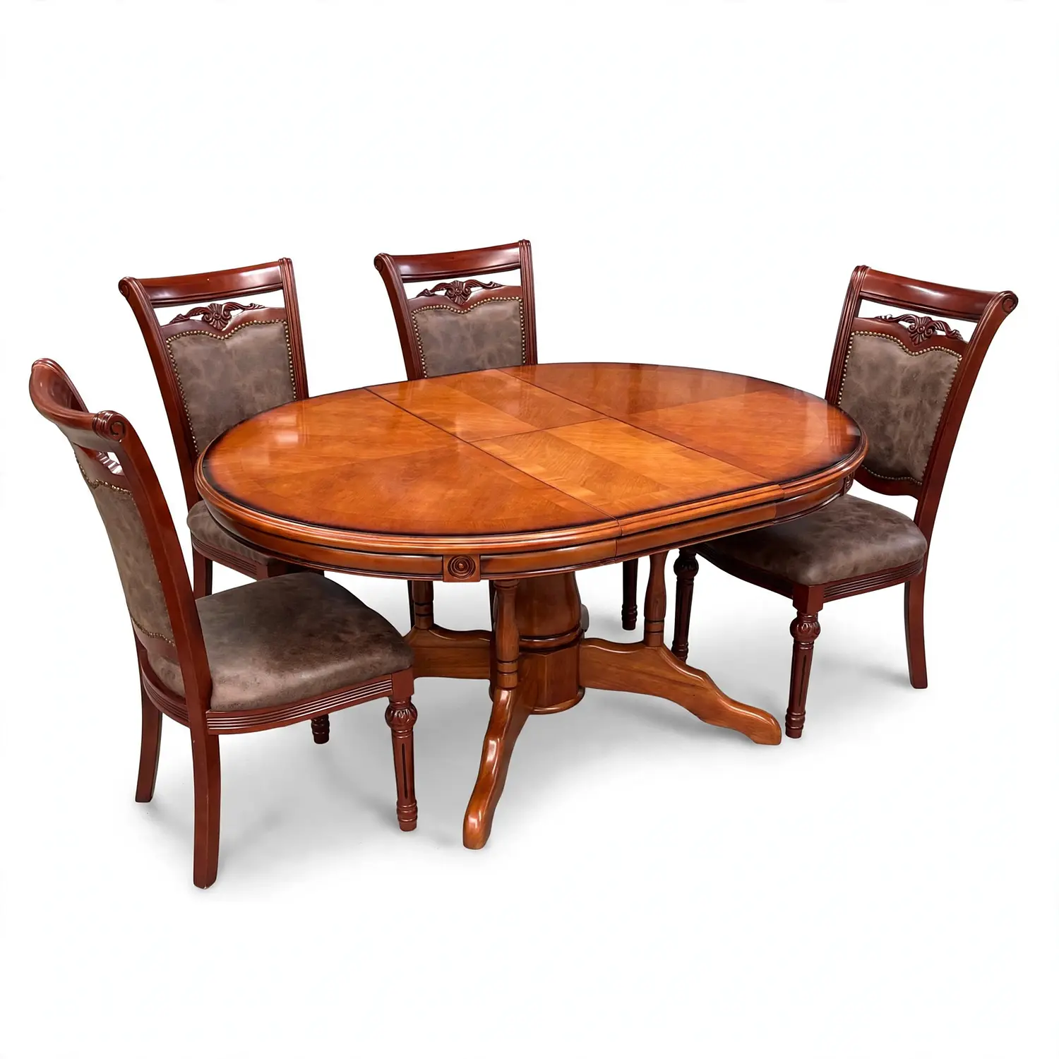 Comedor Ovalado Retráctil y 4 Sillas Madera Roble Americano 35