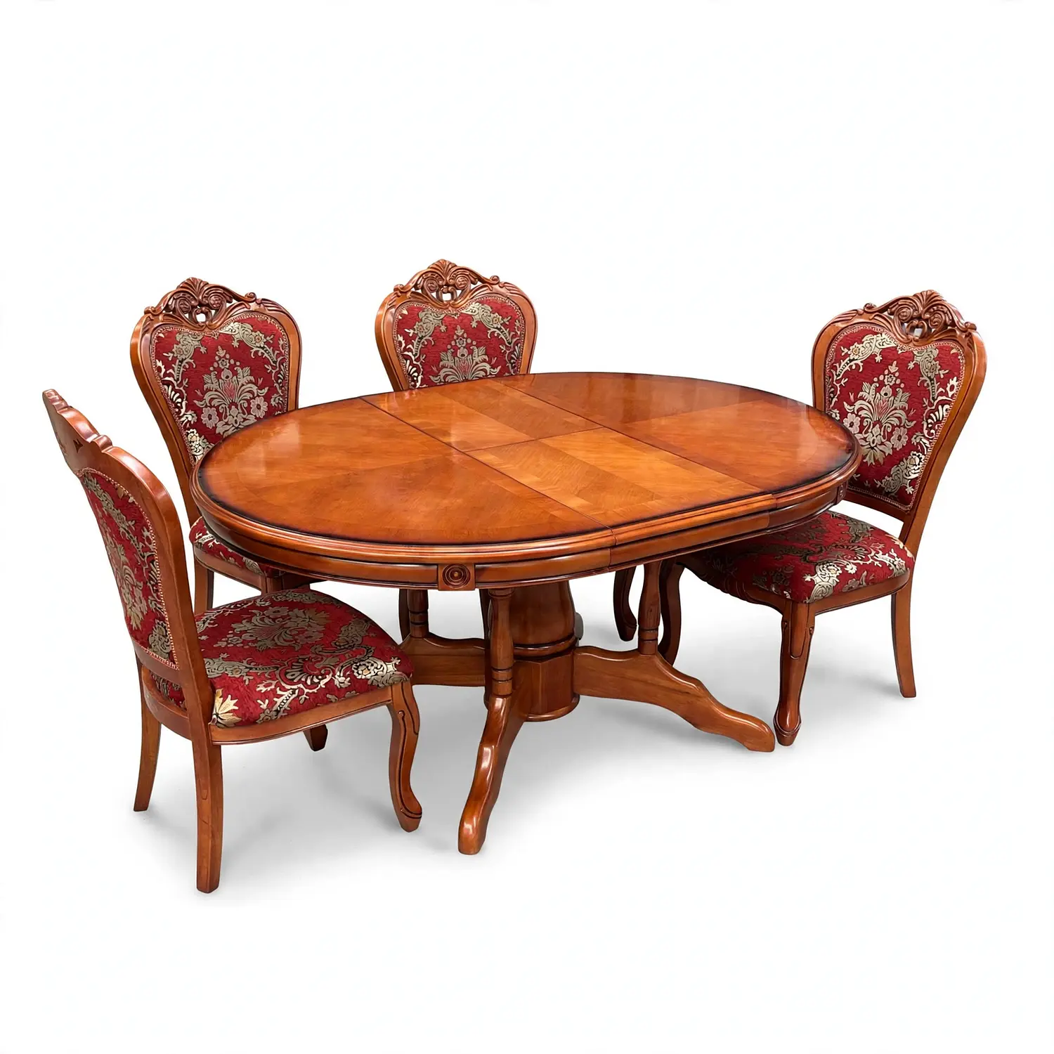 Comedor Ovalado Retráctil y 4 Sillas Madera Roble Americano 38