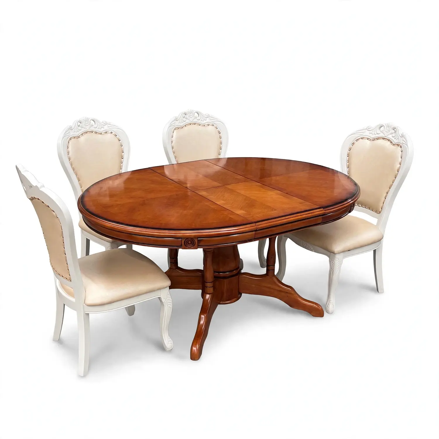 Comedor Ovalado Retráctil y 4 Sillas Madera Roble Americano 41