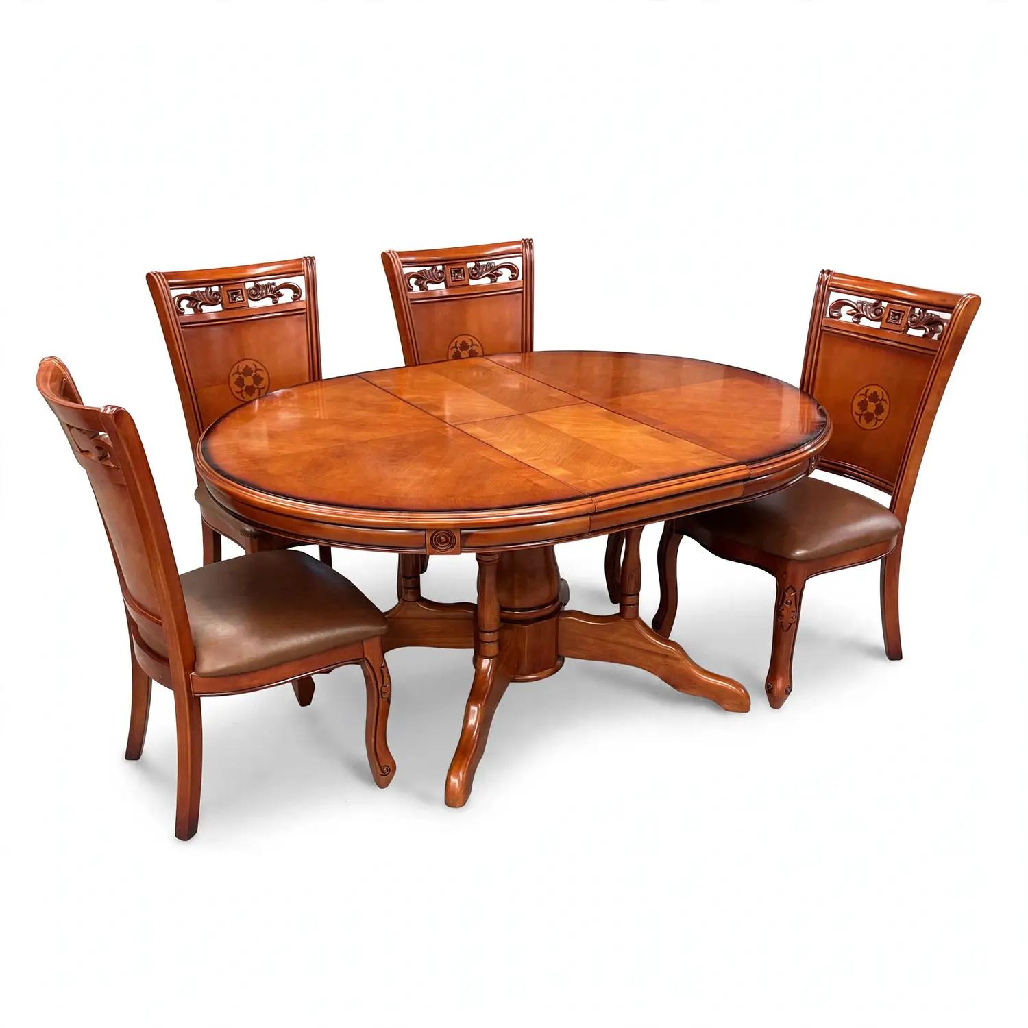Comedor Ovalado Retráctil y 4 Sillas Madera Roble Americano 44