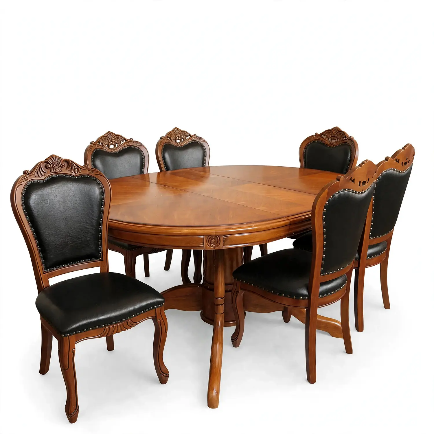 Comedor Ovalado Tallado en Madera Roble Americano 6 Puestos 2