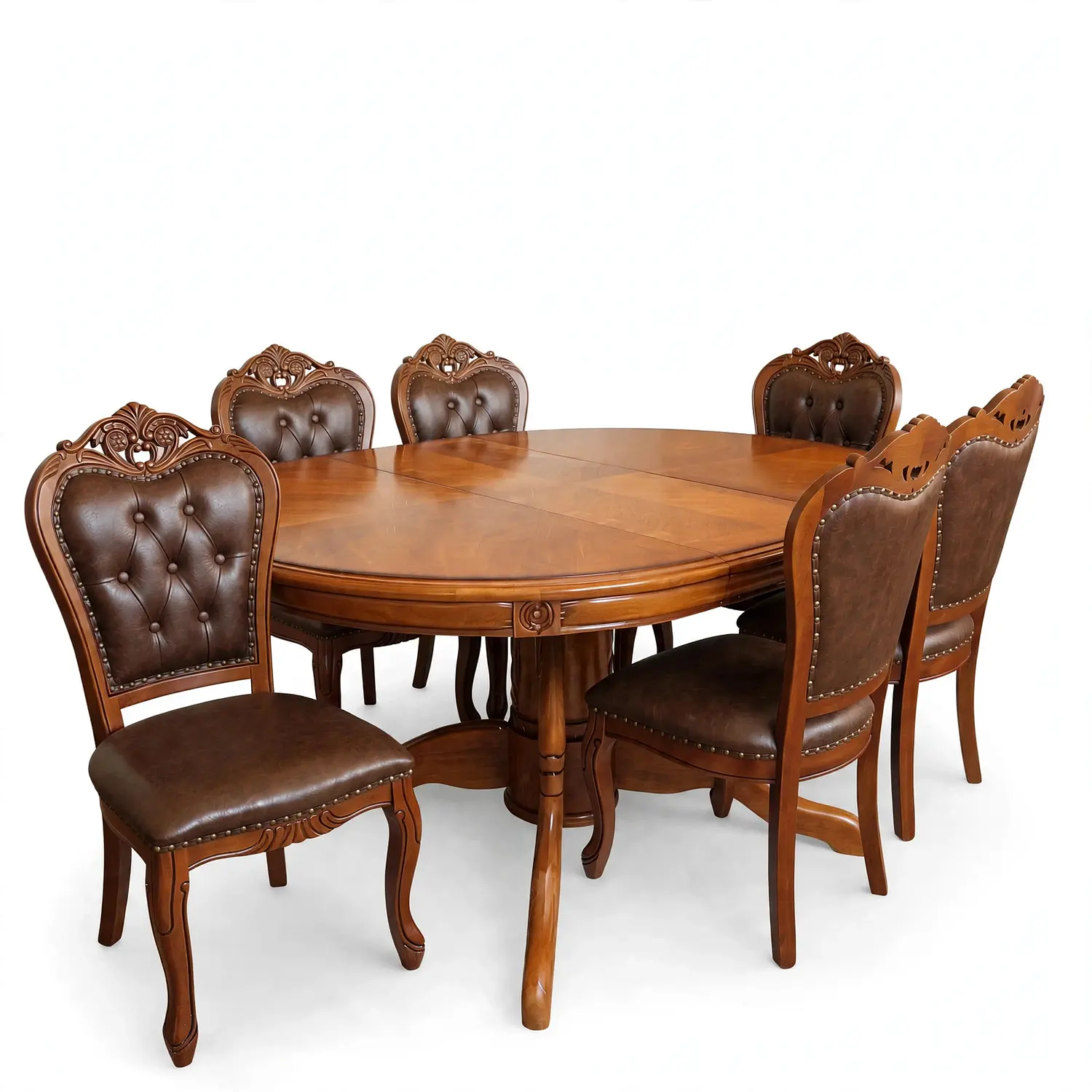 Comedor Ovalado Tallado en Madera Roble Americano 6 Puestos 5