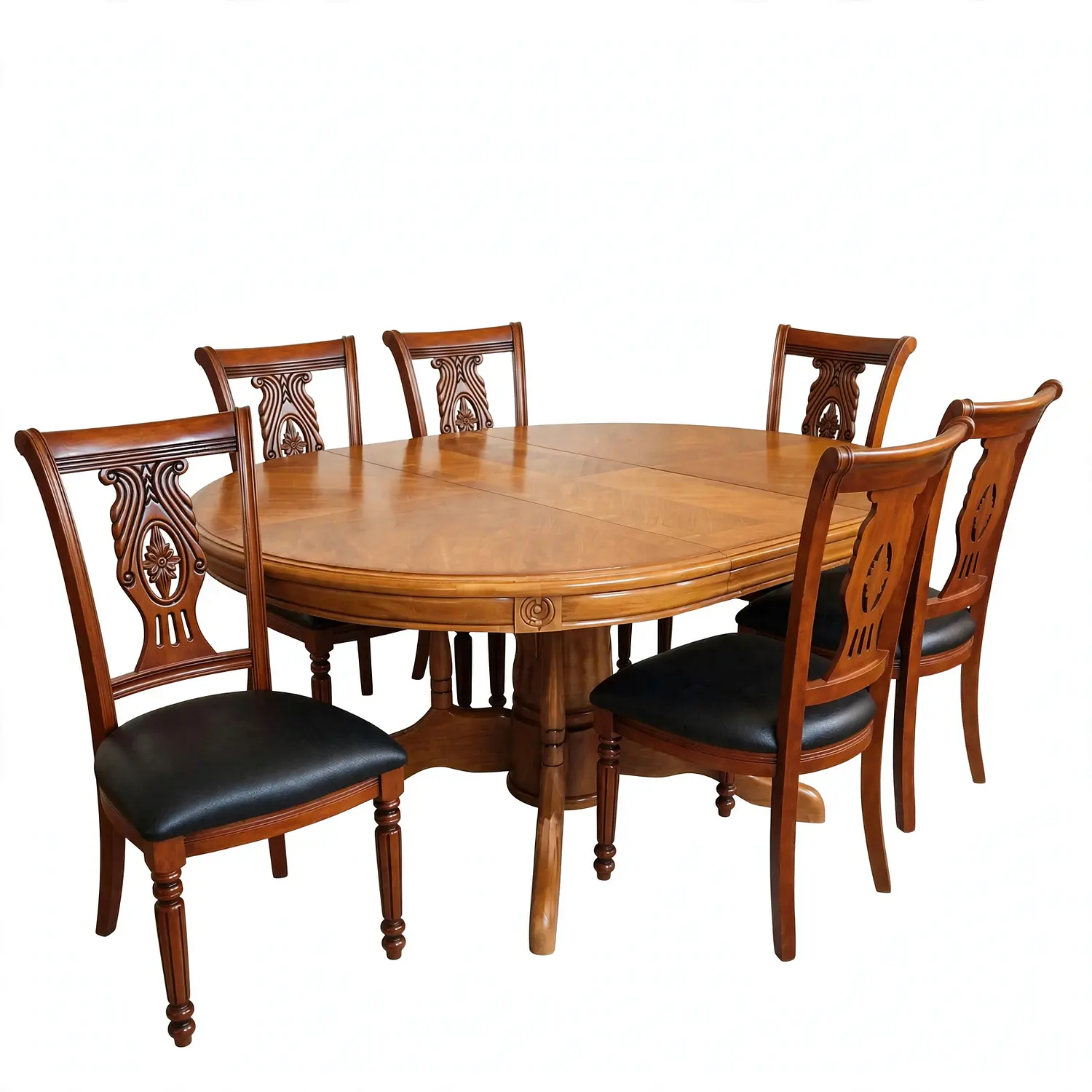 Comedor Ovalado Tallado en Madera Roble Americano 6 Puestos 8