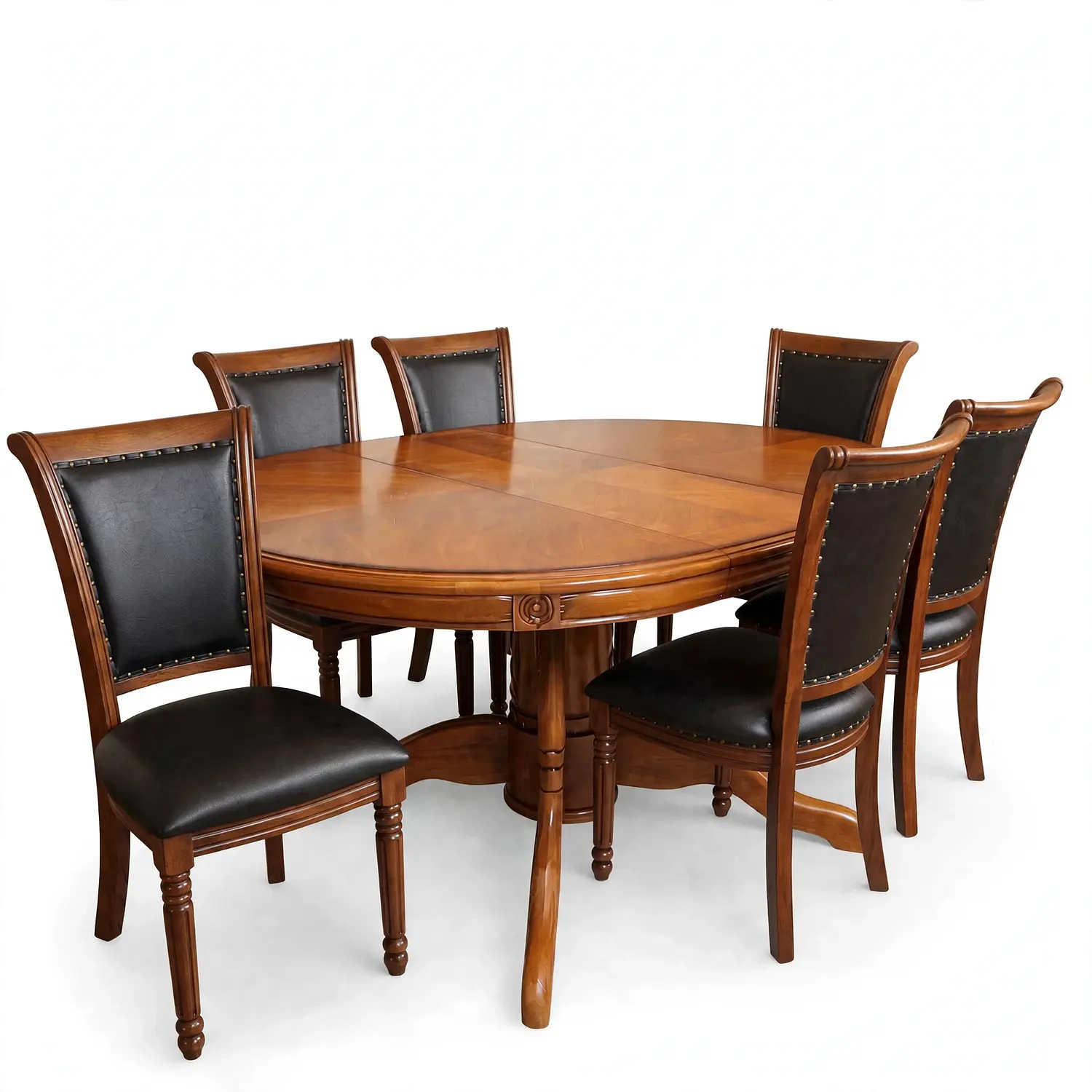 Comedor Ovalado Tallado en Madera Roble Americano 6 Puestos 11