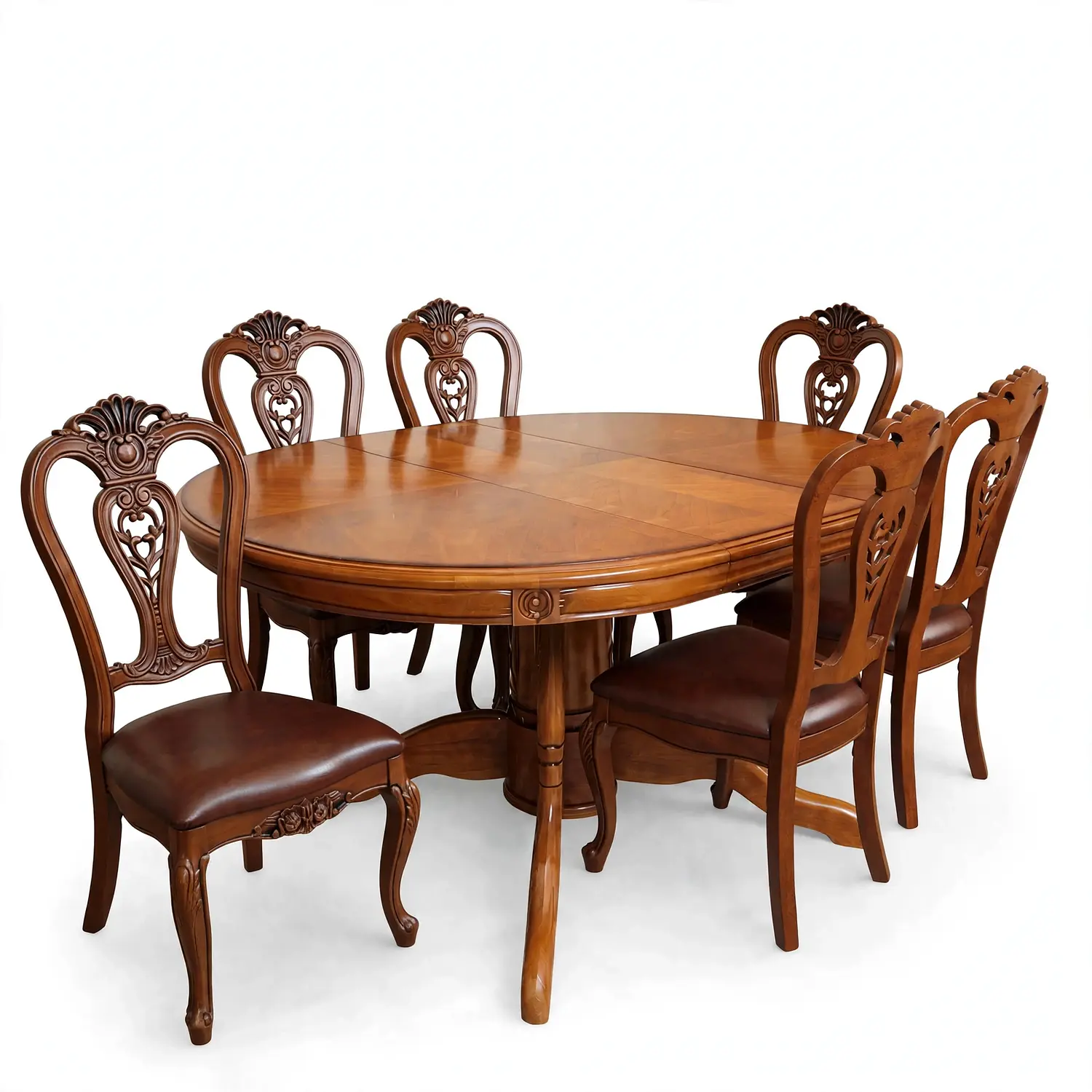 Comedor Ovalado Tallado en Madera Roble Americano 6 Puestos 14