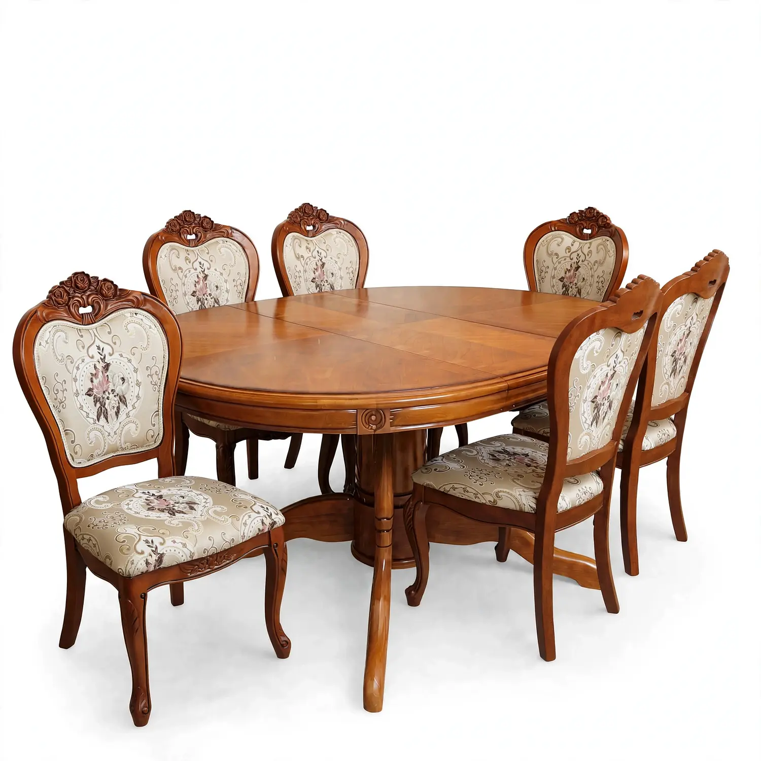 Comedor Ovalado Tallado en Madera Roble Americano 6 Puestos 17
