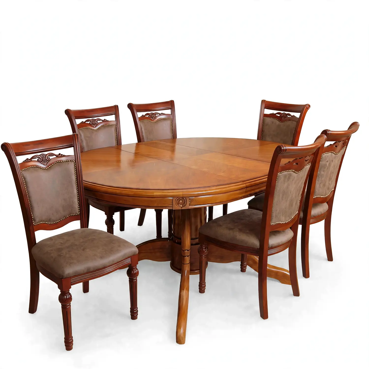 Comedor Ovalado Tallado en Madera Roble Americano 6 Puestos 23