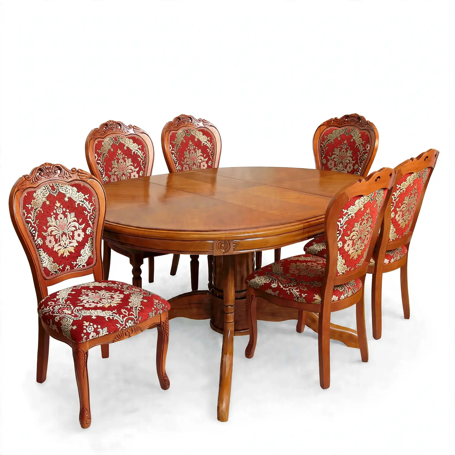 Comedor Ovalado Tallado en Madera Roble Americano 6 Puestos 38