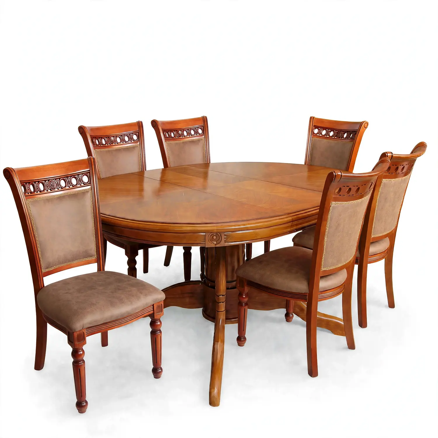 Comedor Ovalado Tallado en Madera Roble Americano 6 Puestos 26