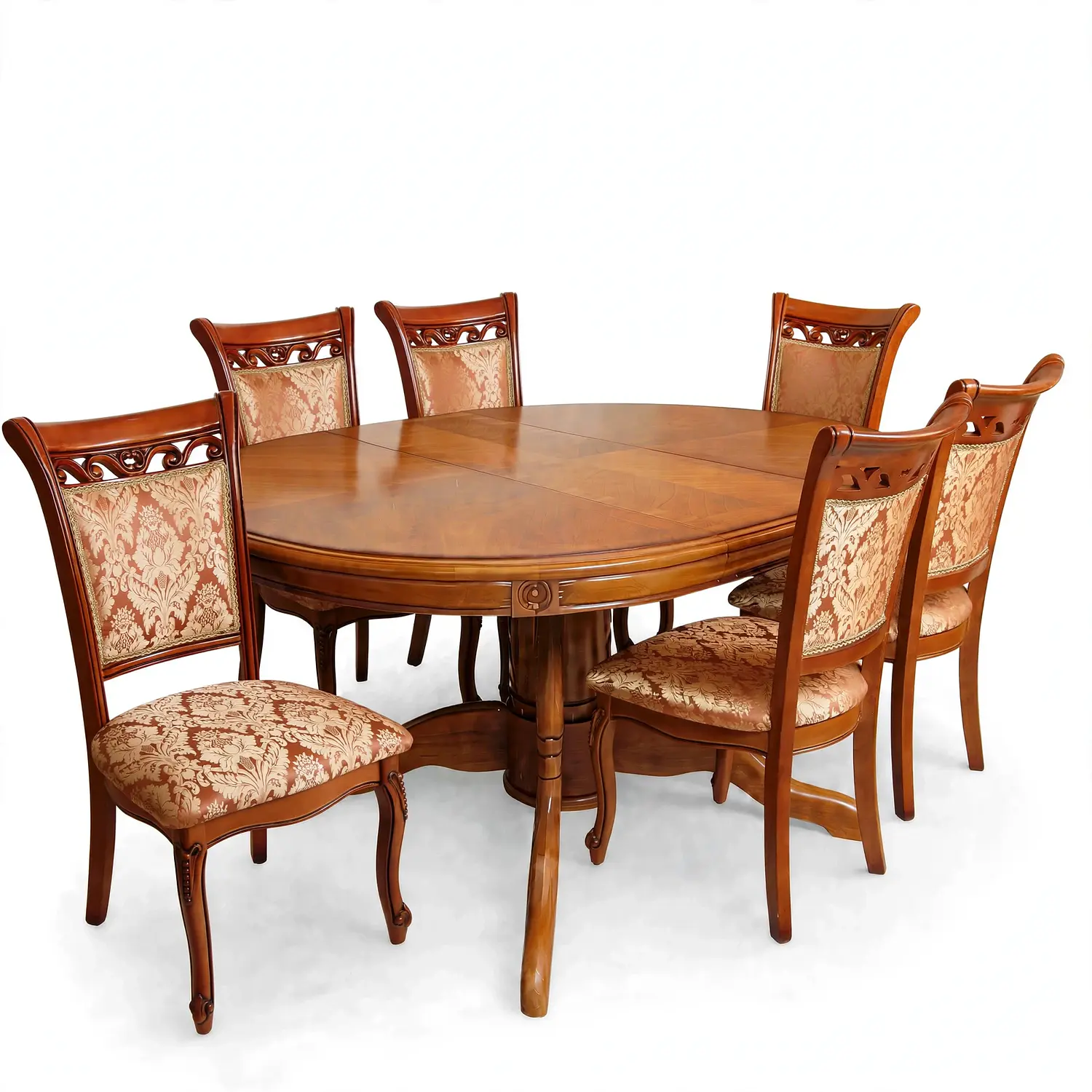 Comedor Ovalado Tallado en Madera Roble Americano 6 Puestos 32