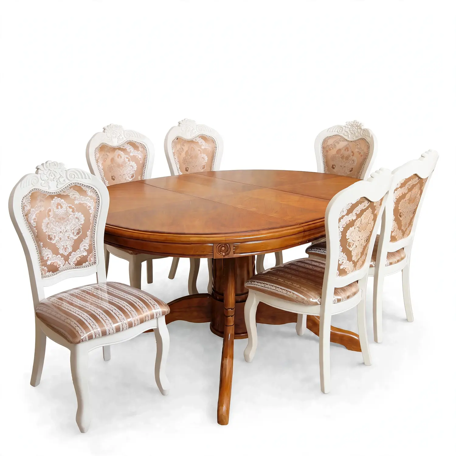 Comedor Ovalado Tallado en Madera Roble Americano 6 Puestos 29