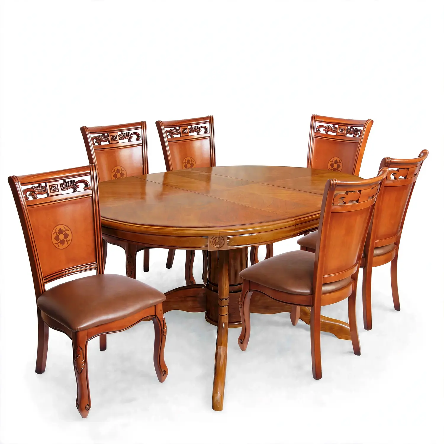 Comedor Ovalado Tallado en Madera Roble Americano 6 Puestos 44