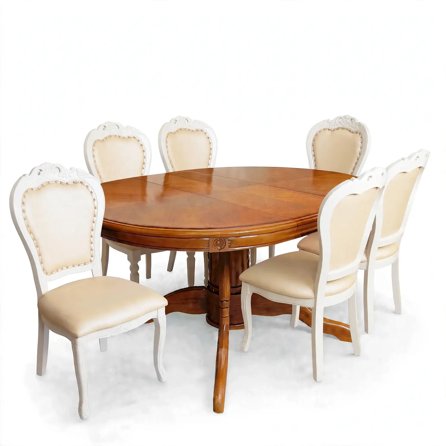 Comedor Ovalado Tallado en Madera Roble Americano 6 Puestos 41