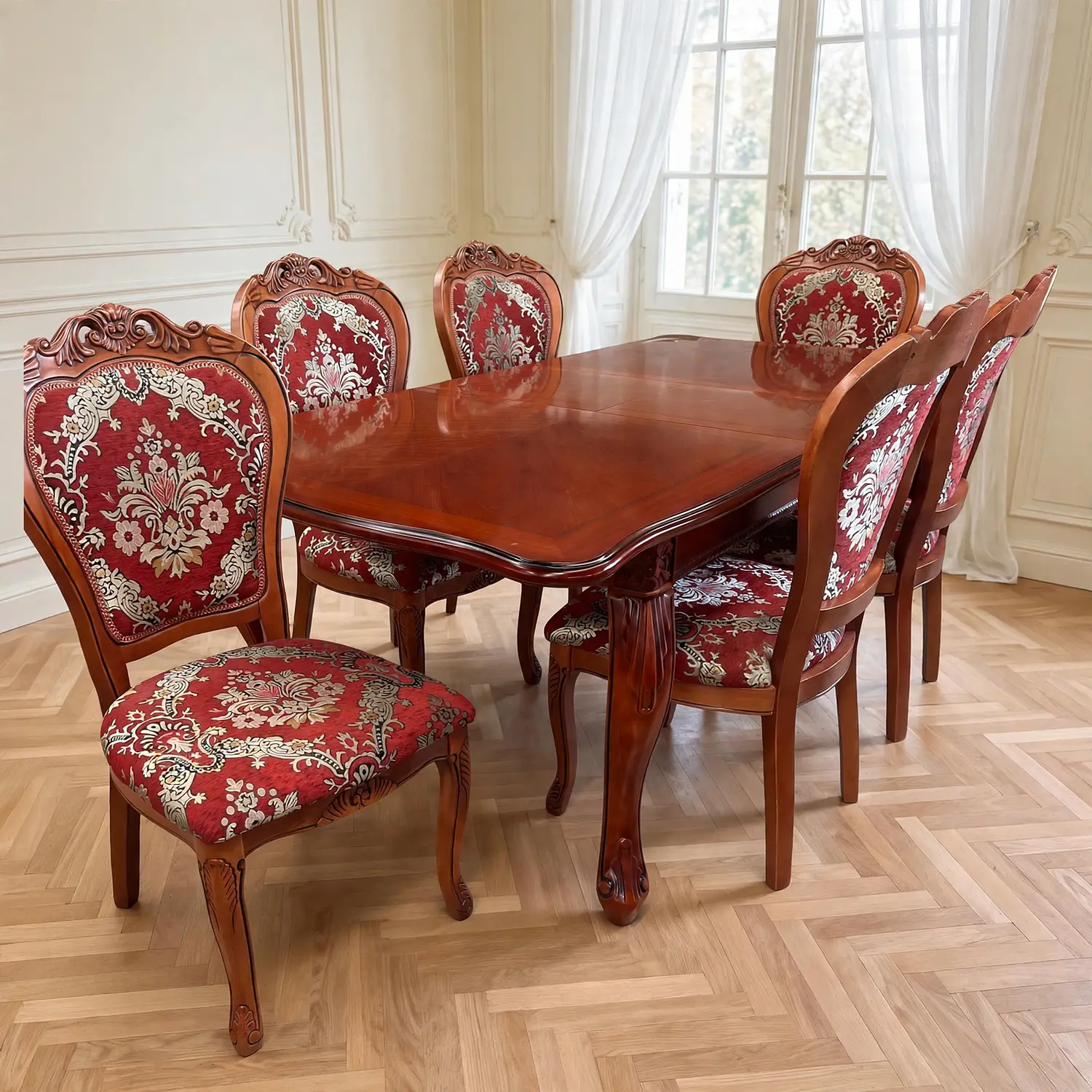 Comedor Clásico Retráctil de Roble Americano con 6 Sillas 4