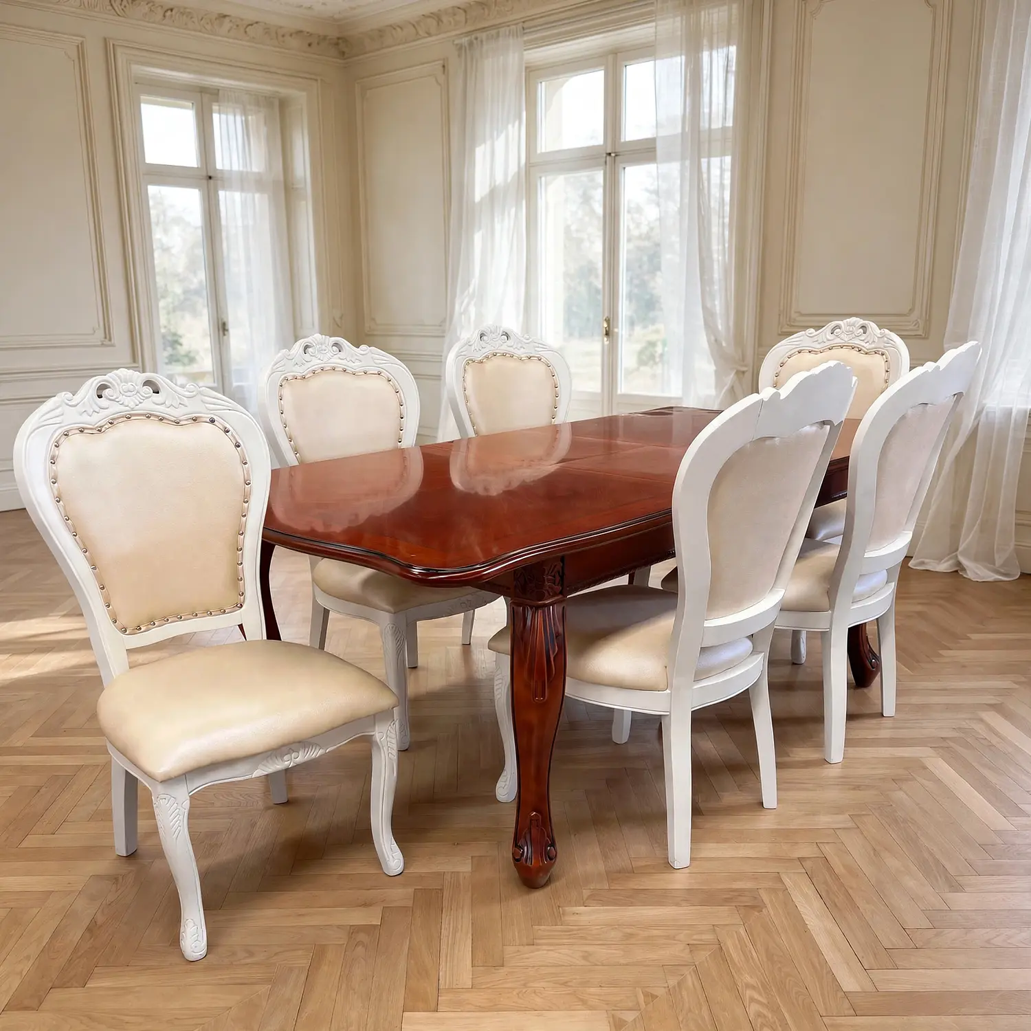 Comedor Clásico Retráctil de Roble Americano con 6 Sillas 7