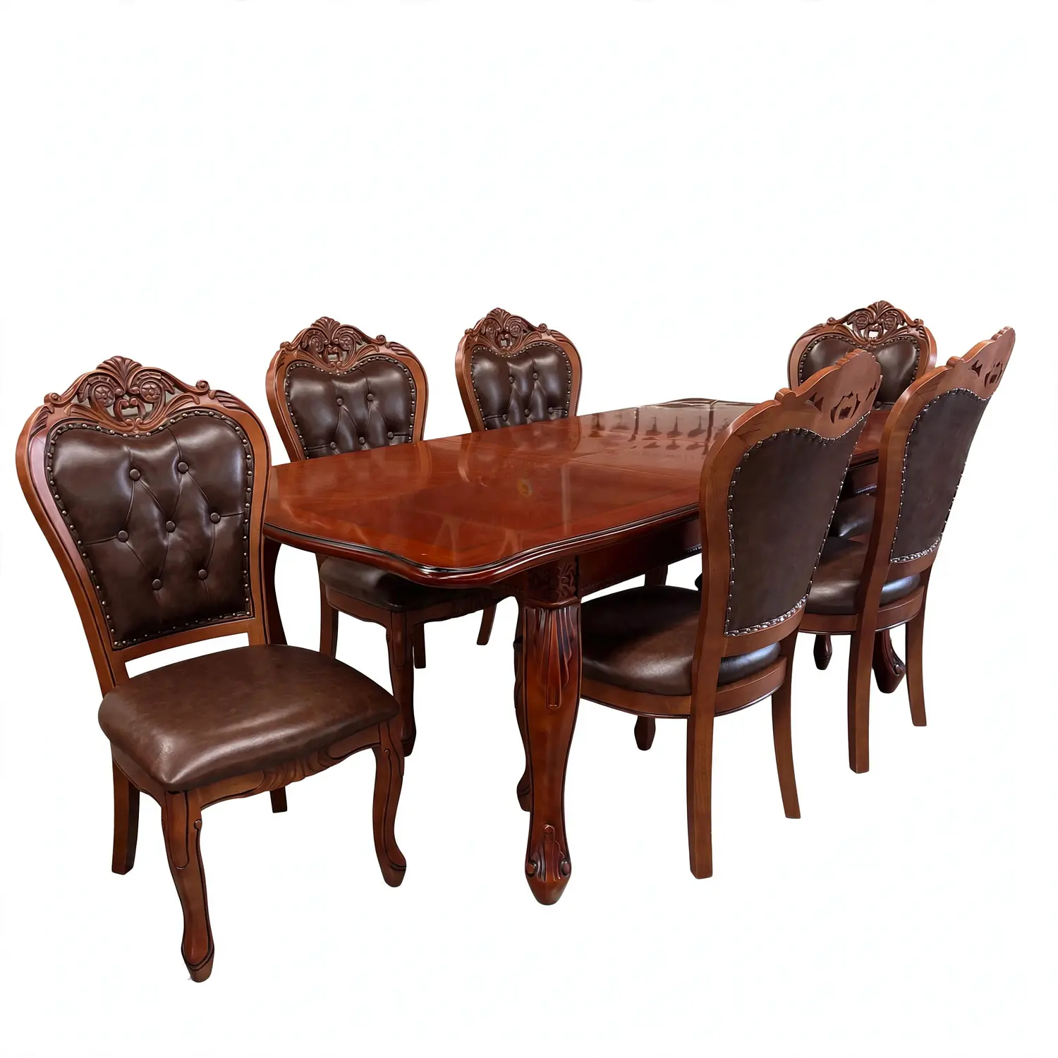Comedor Clásico Retráctil de Roble Americano con 6 Sillas 11