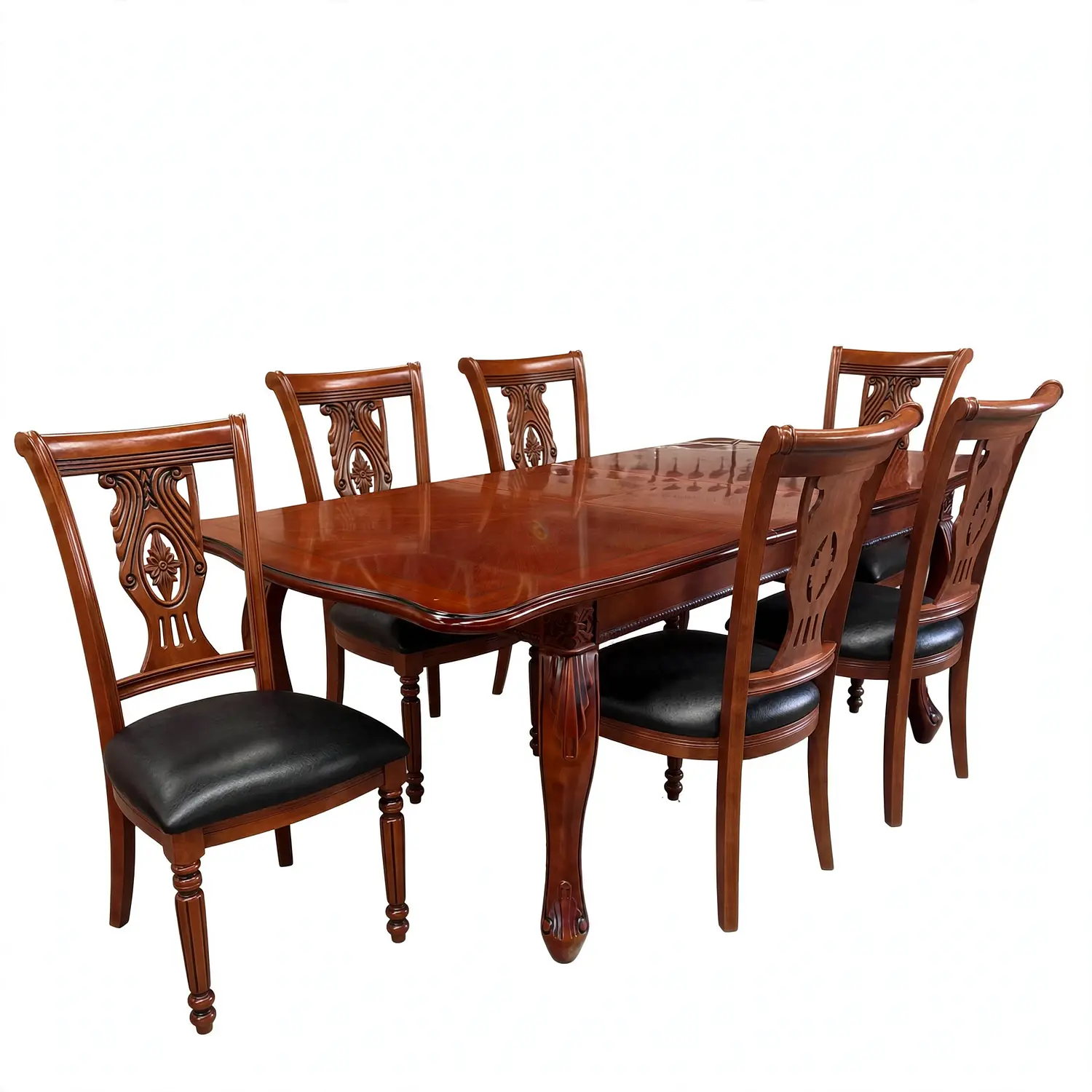 Comedor Clásico Retráctil de Roble Americano con 6 Sillas 17